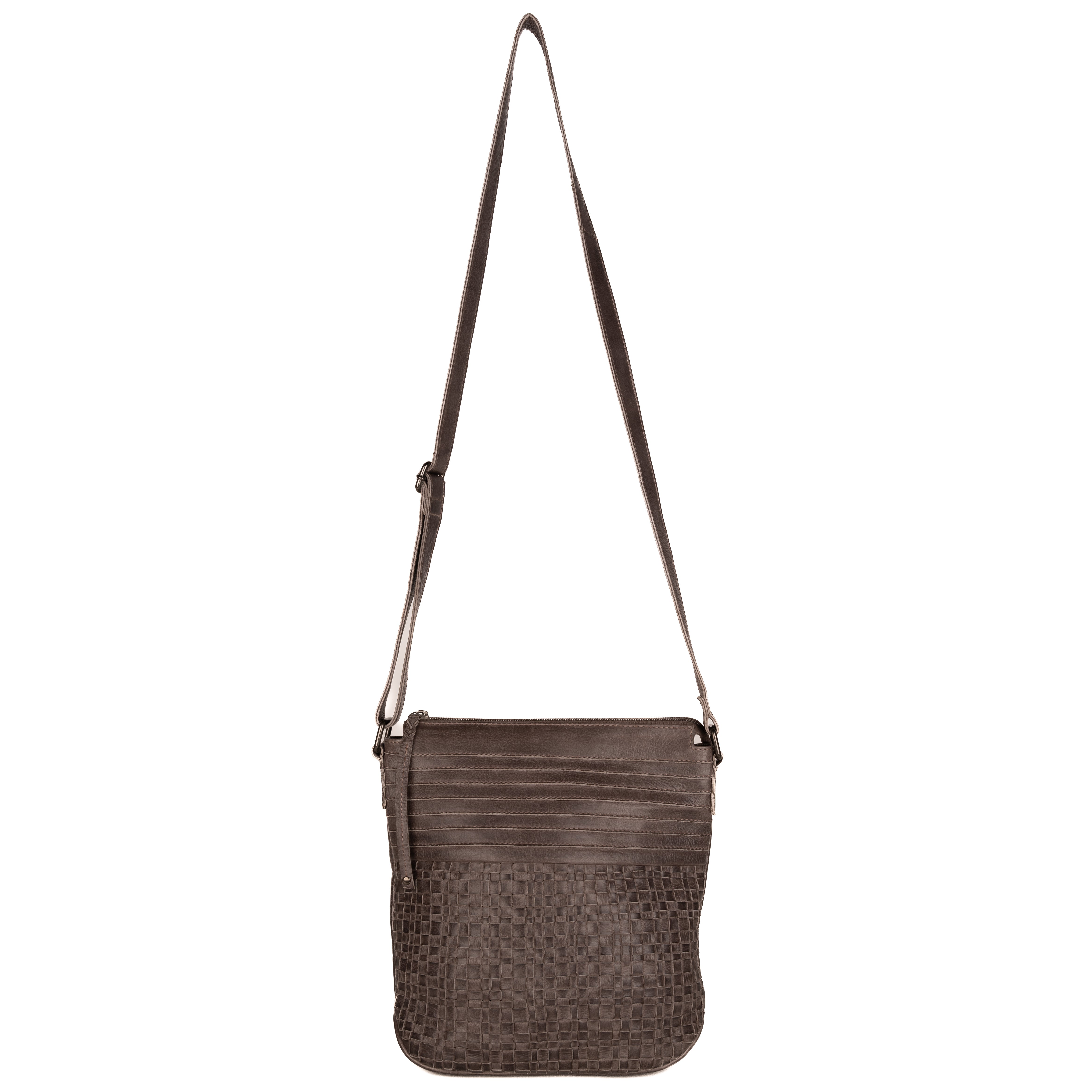 #52 - Concealed Carry Gray Leather Weaved Crossbody (No Locking Zippers)