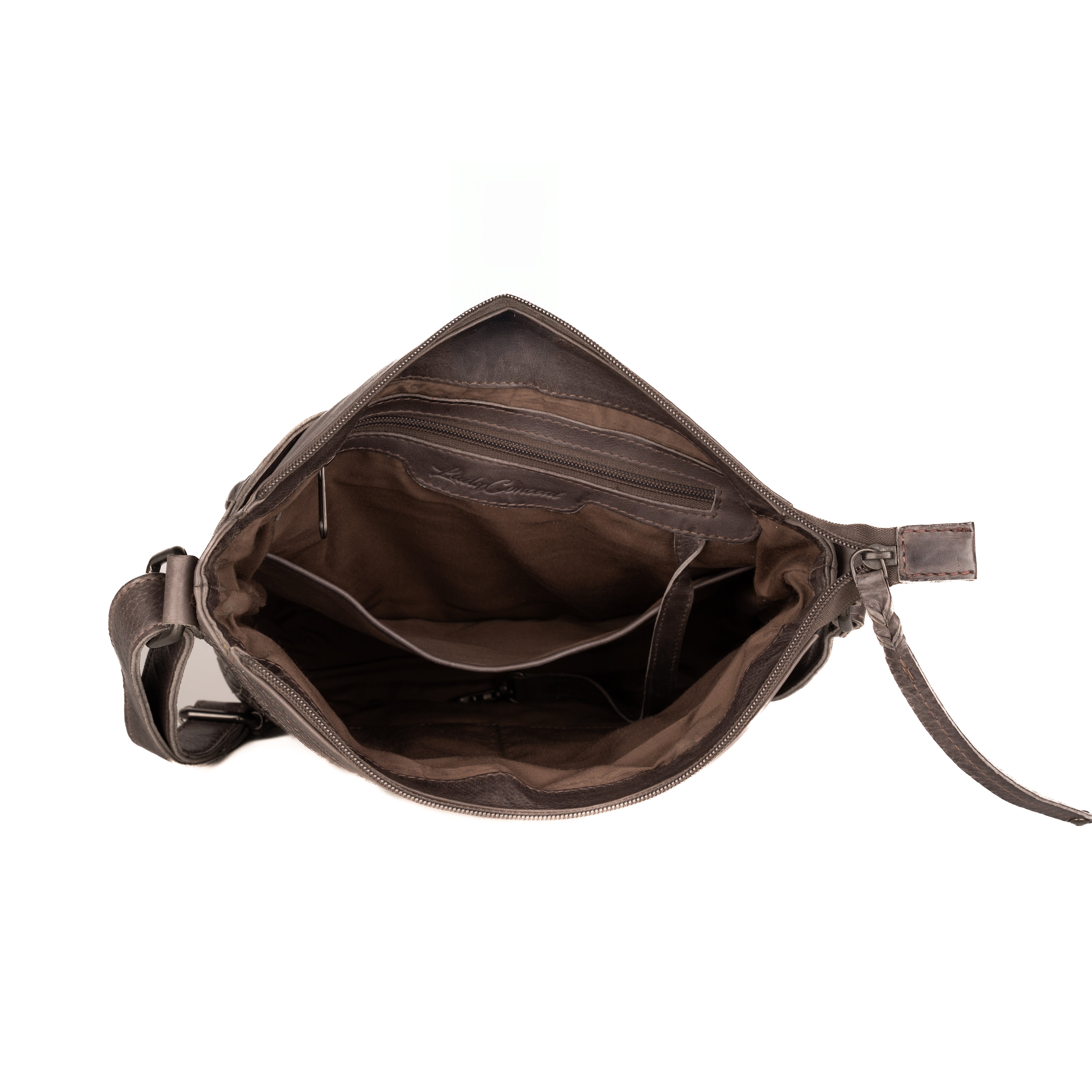 #52 - Concealed Carry Gray Leather Weaved Crossbody (No Locking Zippers)