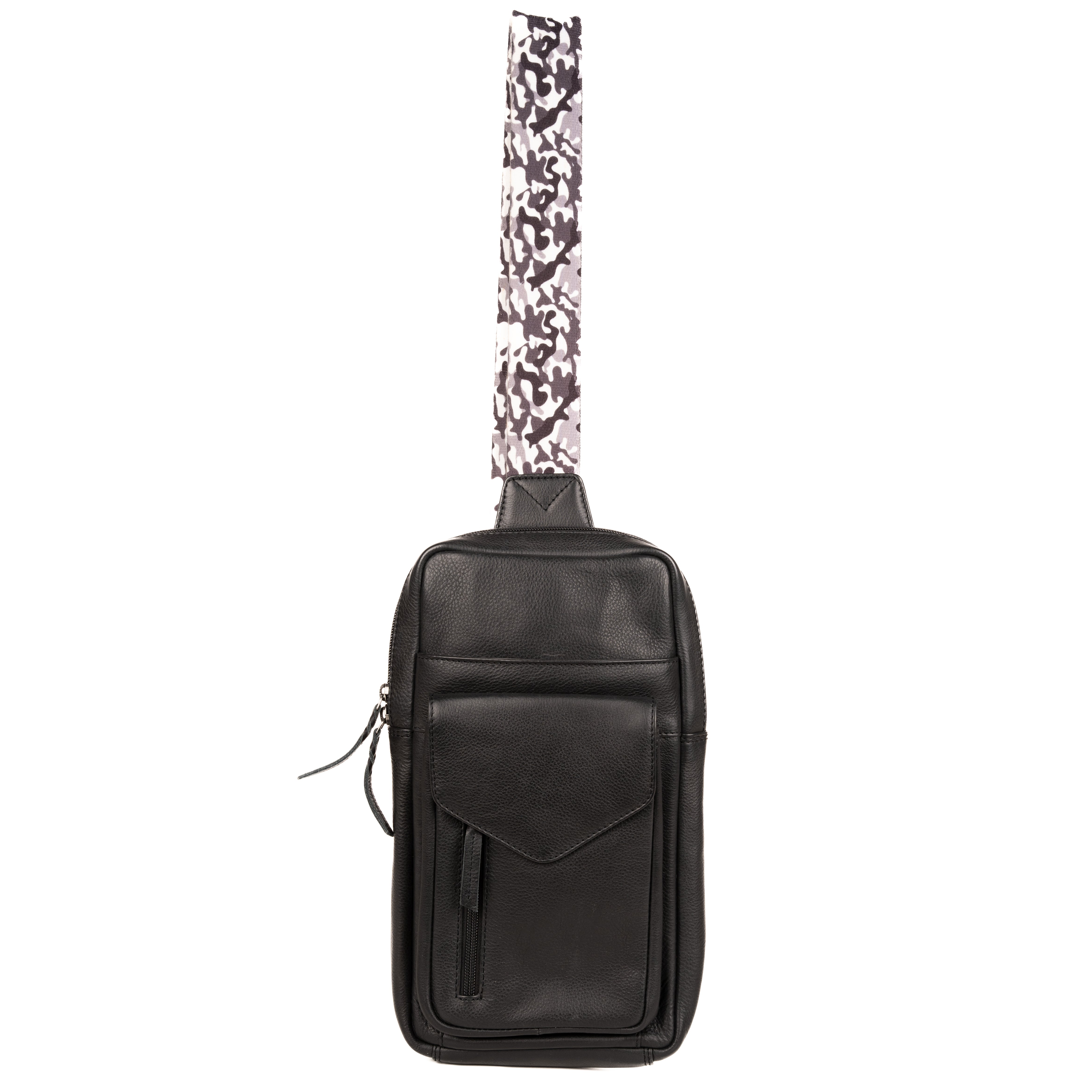 #62 - Concealed Carry Camo Leather Sling Bag - Black (No Locking Zippers)
