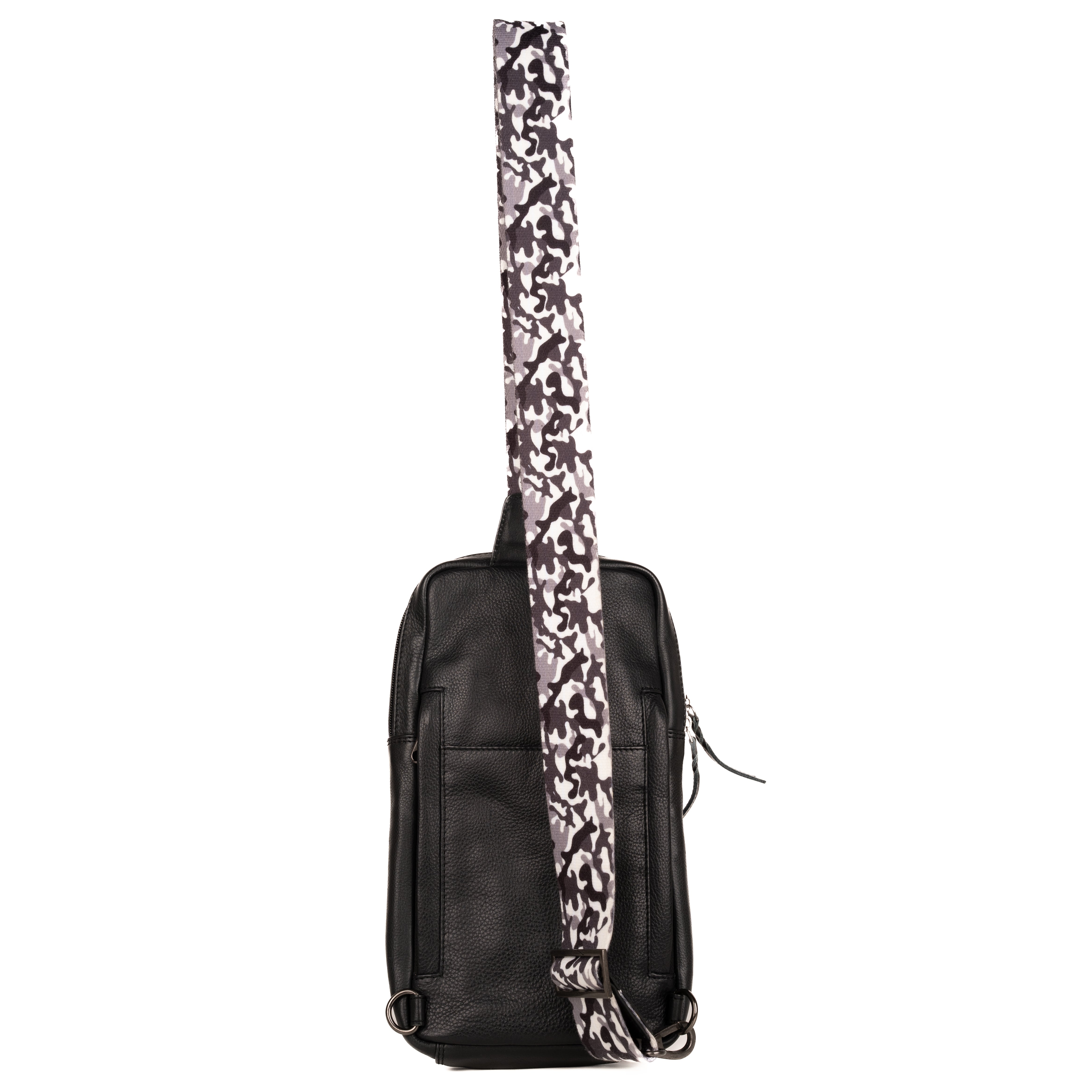 #62 - Concealed Carry Camo Leather Sling Bag - Black (No Locking Zippers)