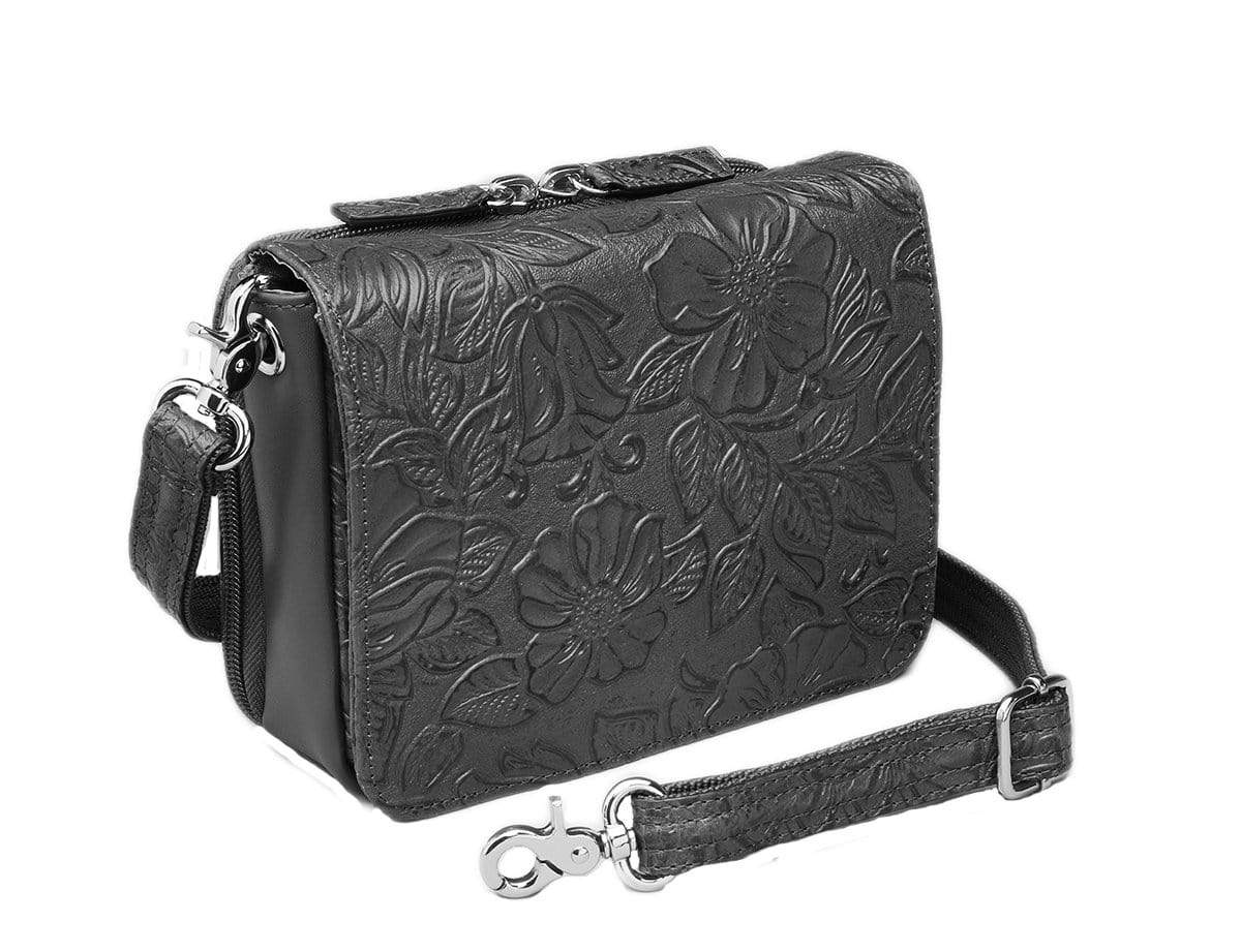 Concealed Carry Tooled Cowhide Organizer Crossbody by Gun Tote'n Mamas - GTM-15