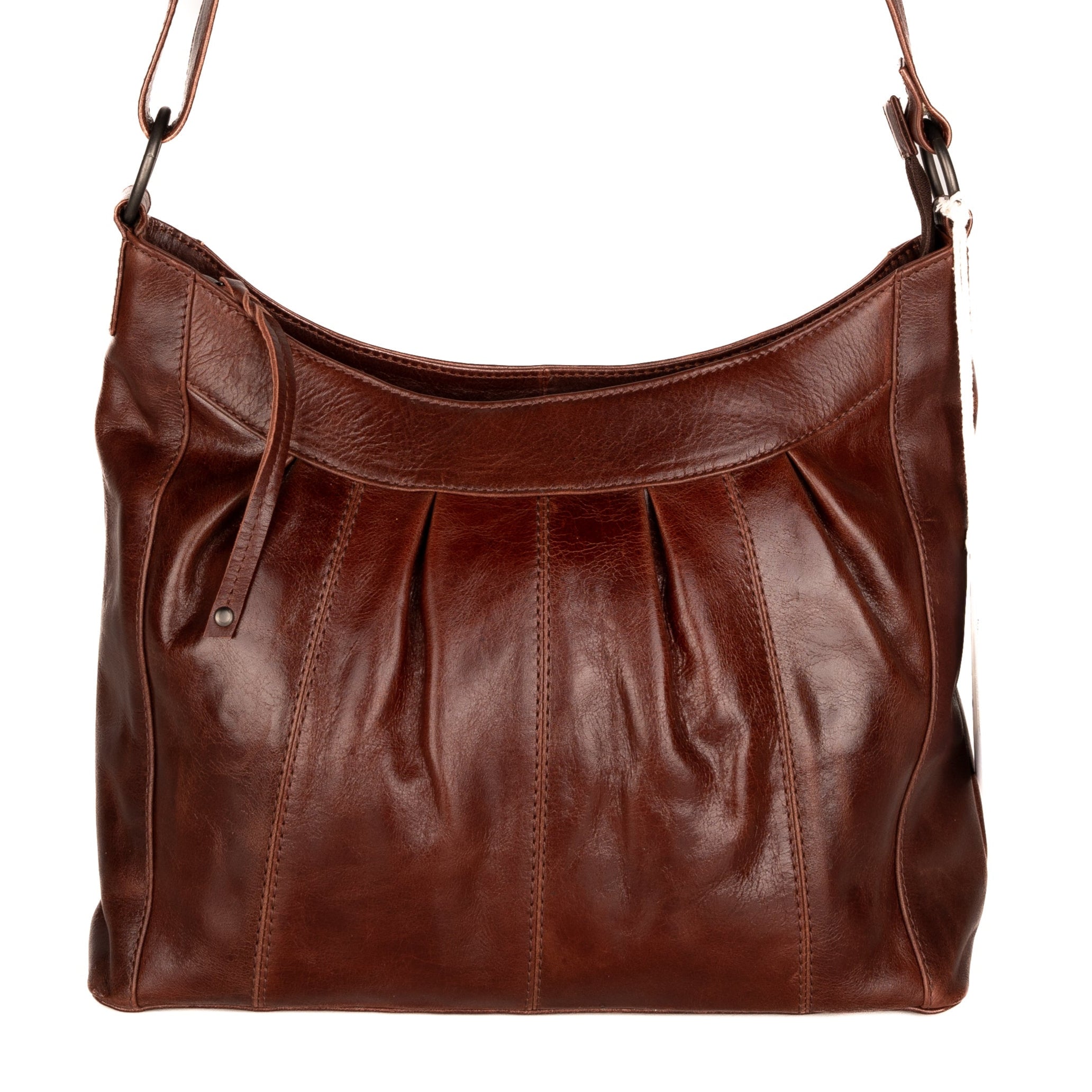 #53 - Concealed Carry Brown Pleated Leather Crossbody (No Locking Zippers)