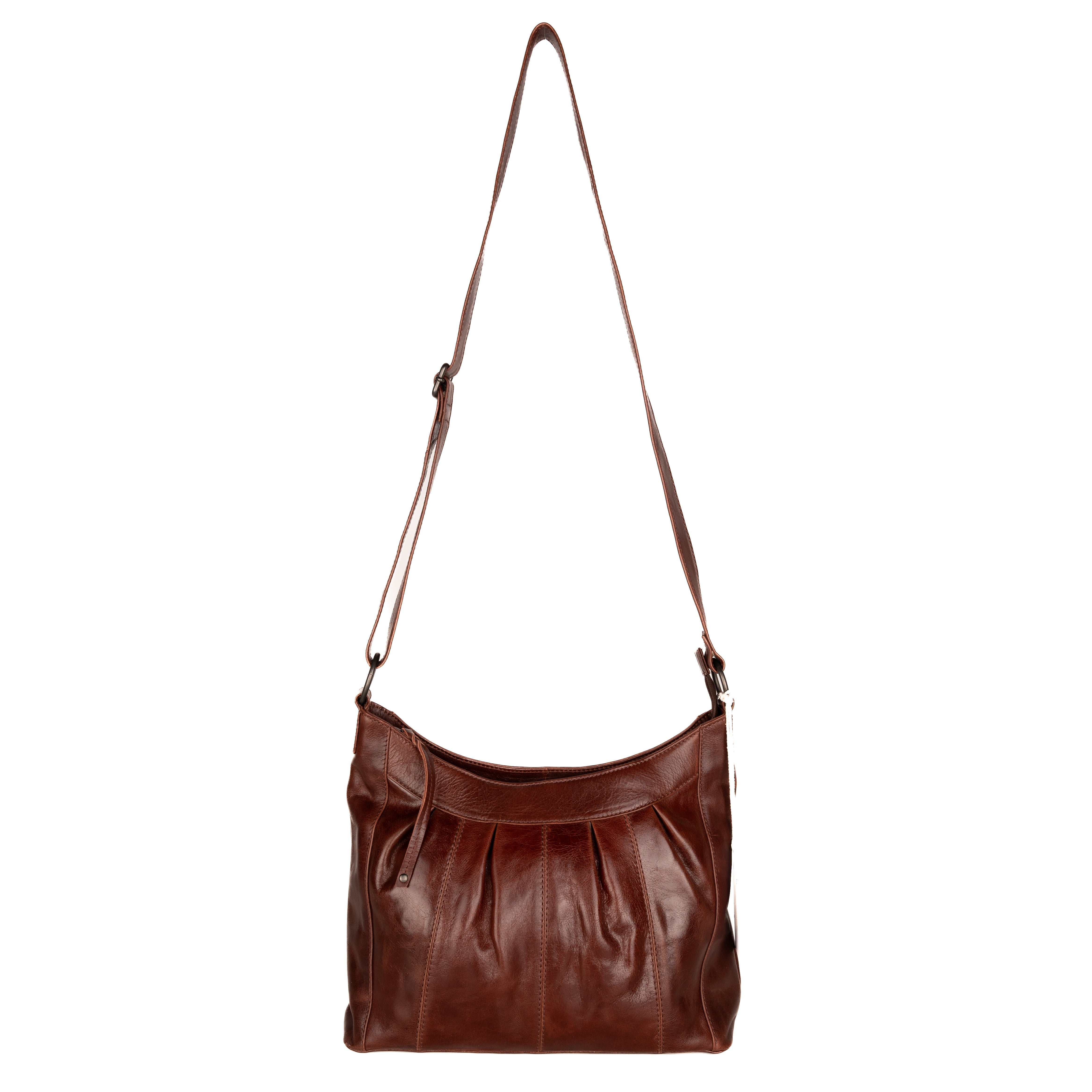 #53 - Concealed Carry Brown Pleated Leather Crossbody (No Locking Zippers)