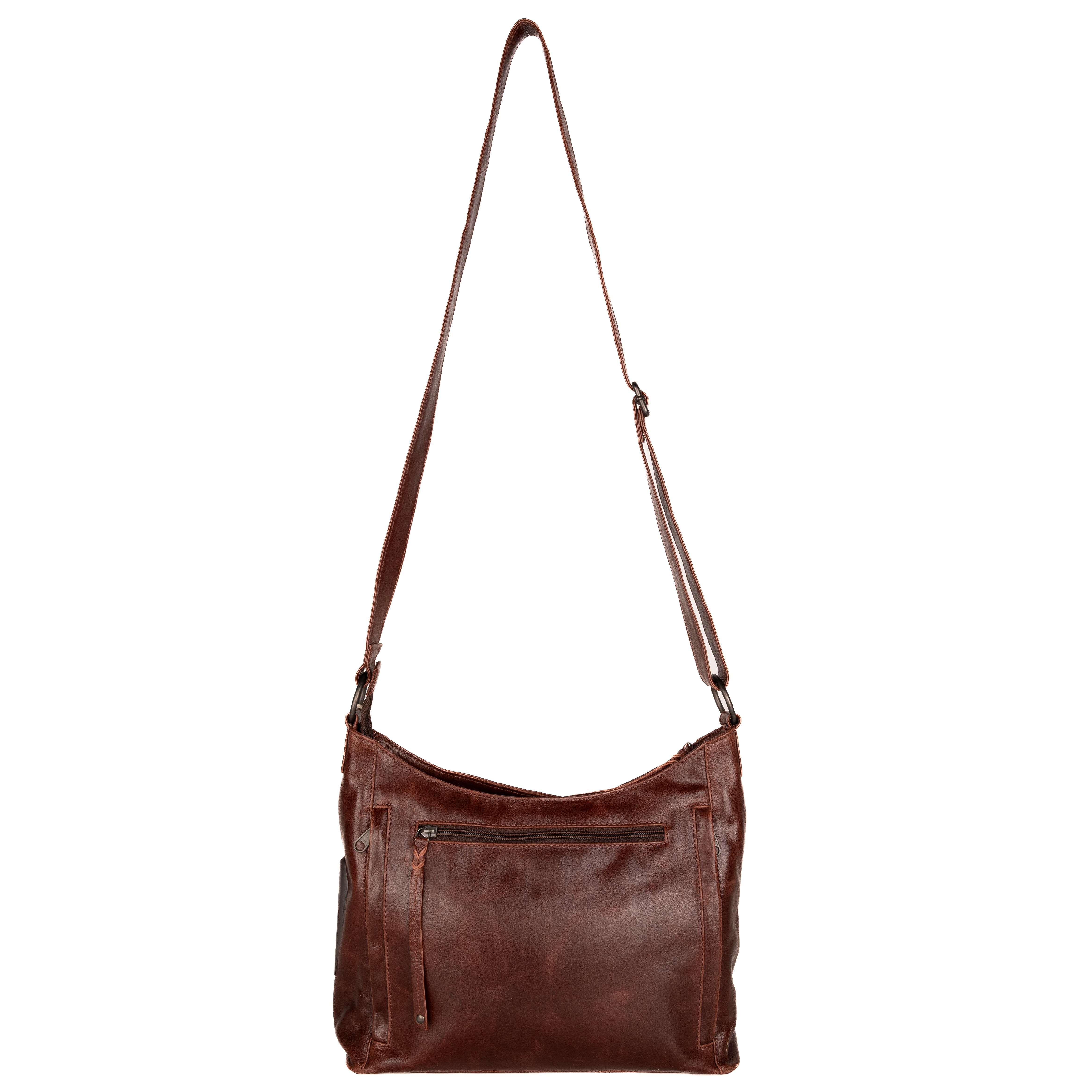 #53 - Concealed Carry Brown Pleated Leather Crossbody (No Locking Zippers)