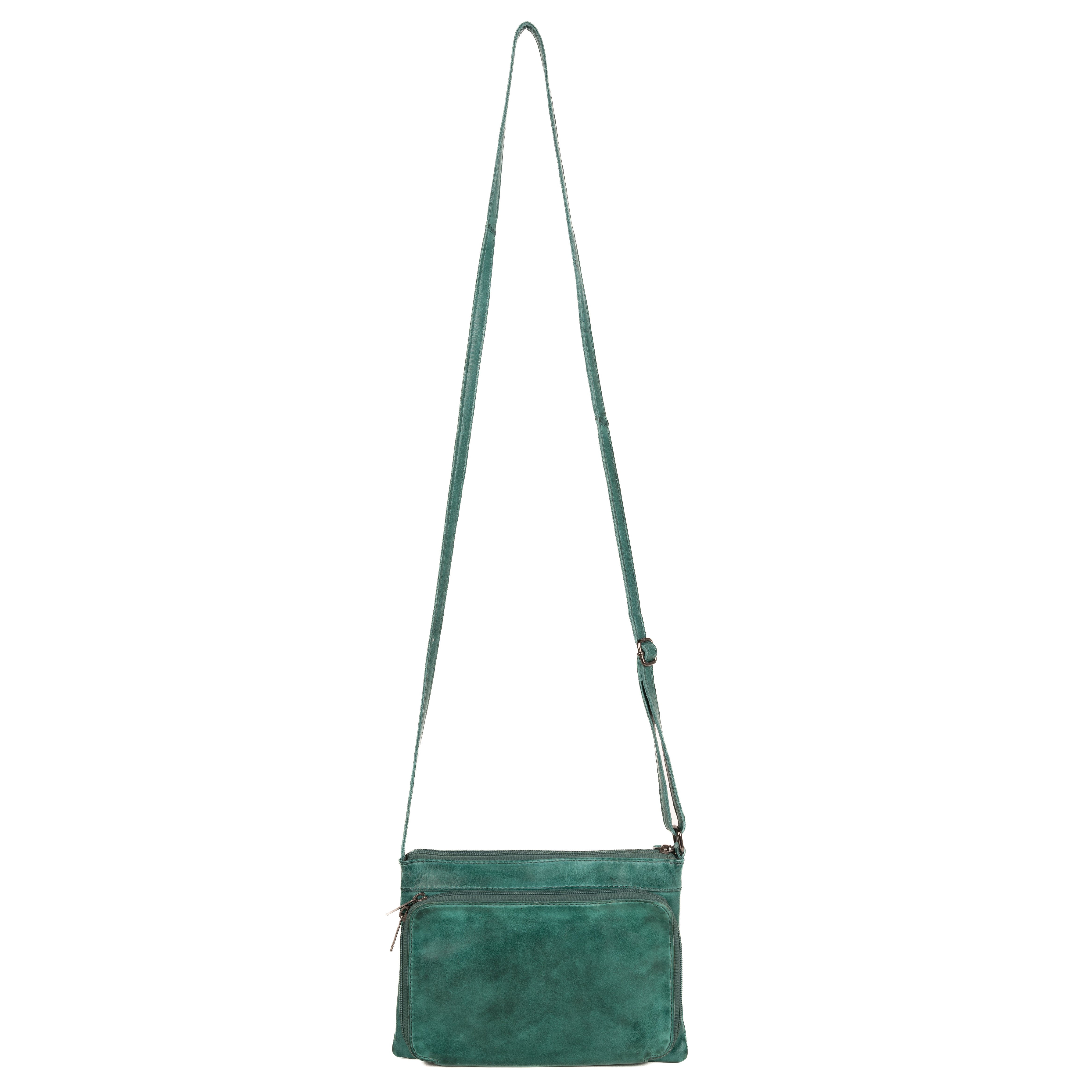 #67 - Concealed Carry Small Turquoise Leather Crossbody (No Locking Zippers)