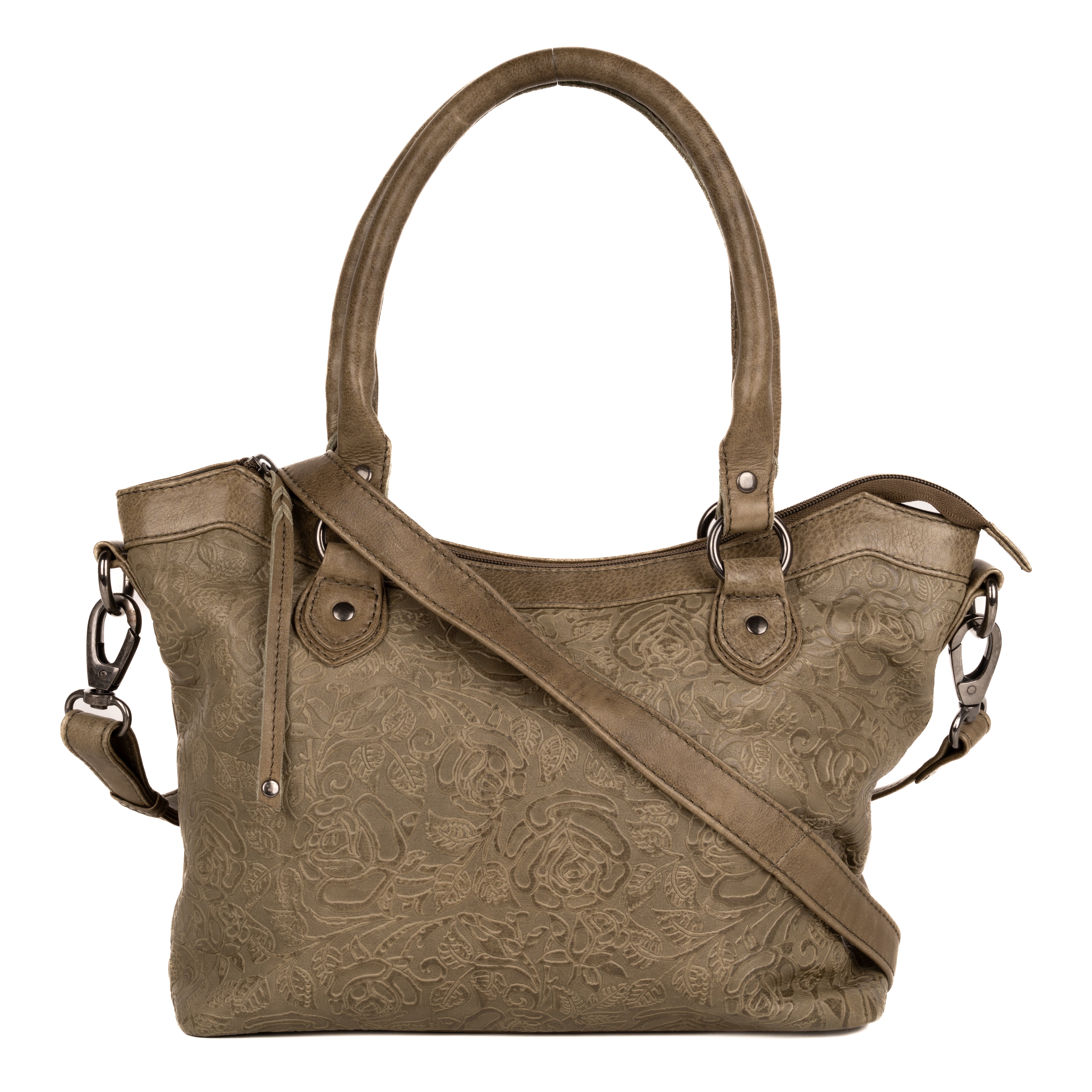 #73 - Concealed Carry Sadie Leather Satchel (Embossed Olive - No Locking Zippers)