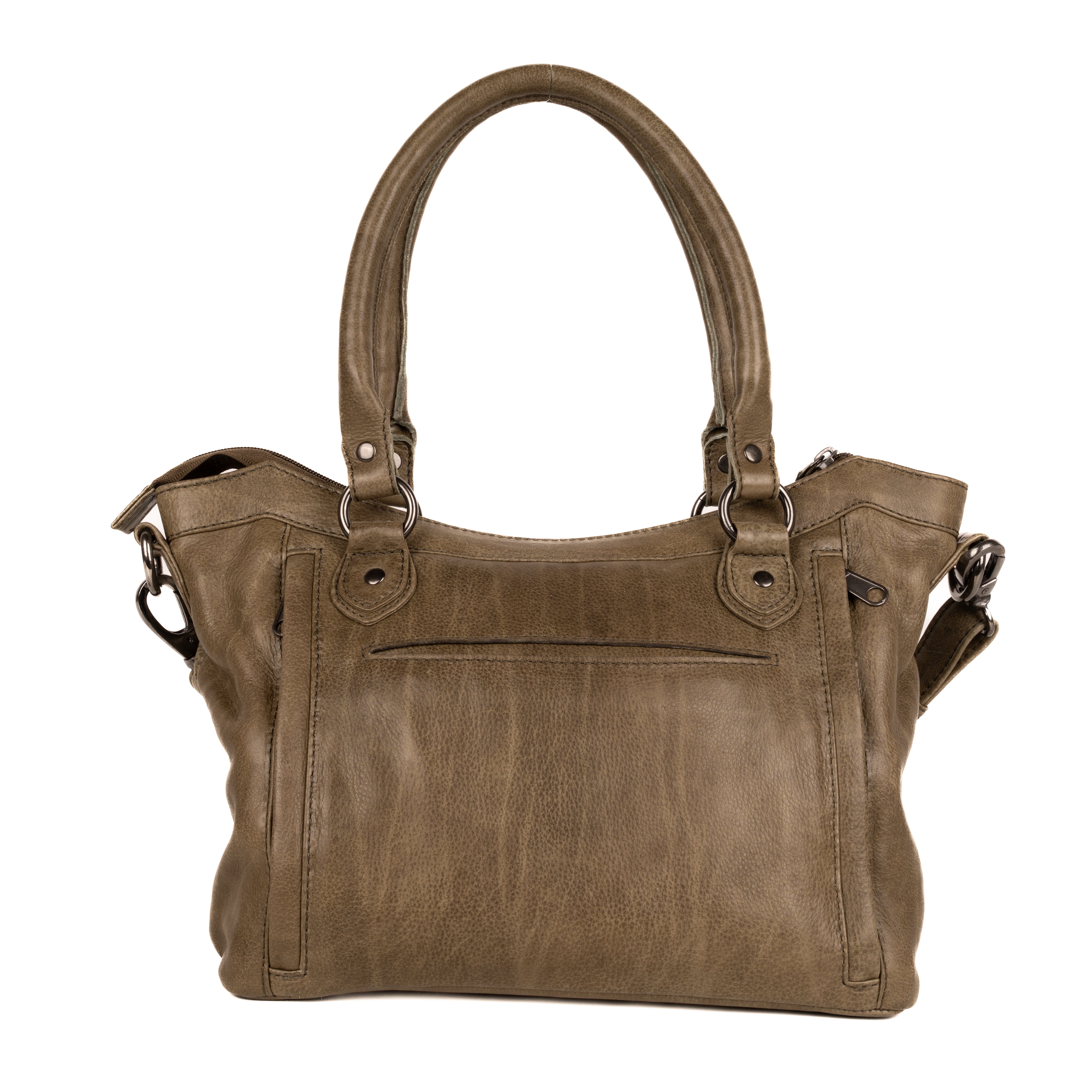 #73 - Concealed Carry Sadie Leather Satchel (Embossed Olive - No Locking Zippers)