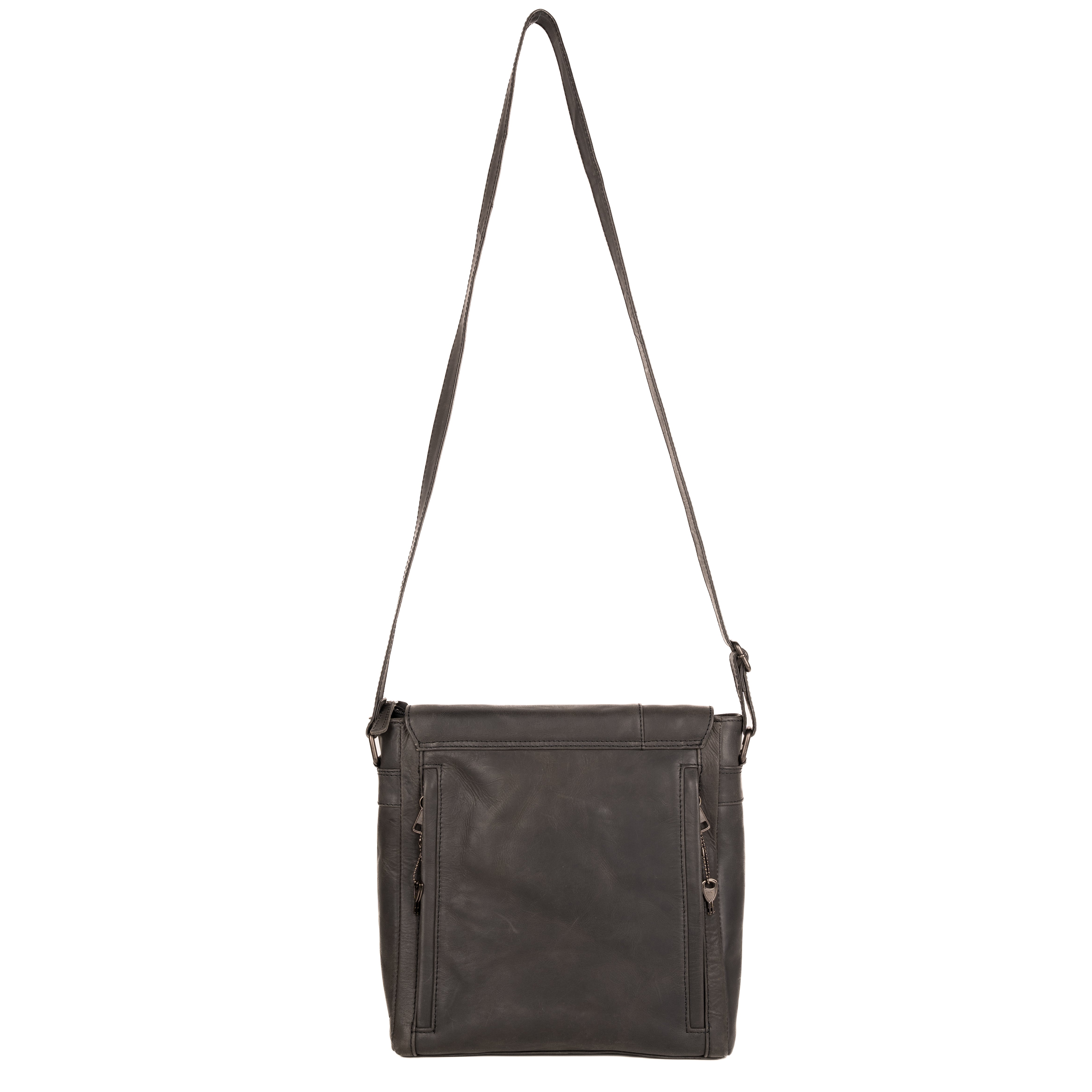 #76 - Concealed Carry Black/Gray Leather Flap Bag