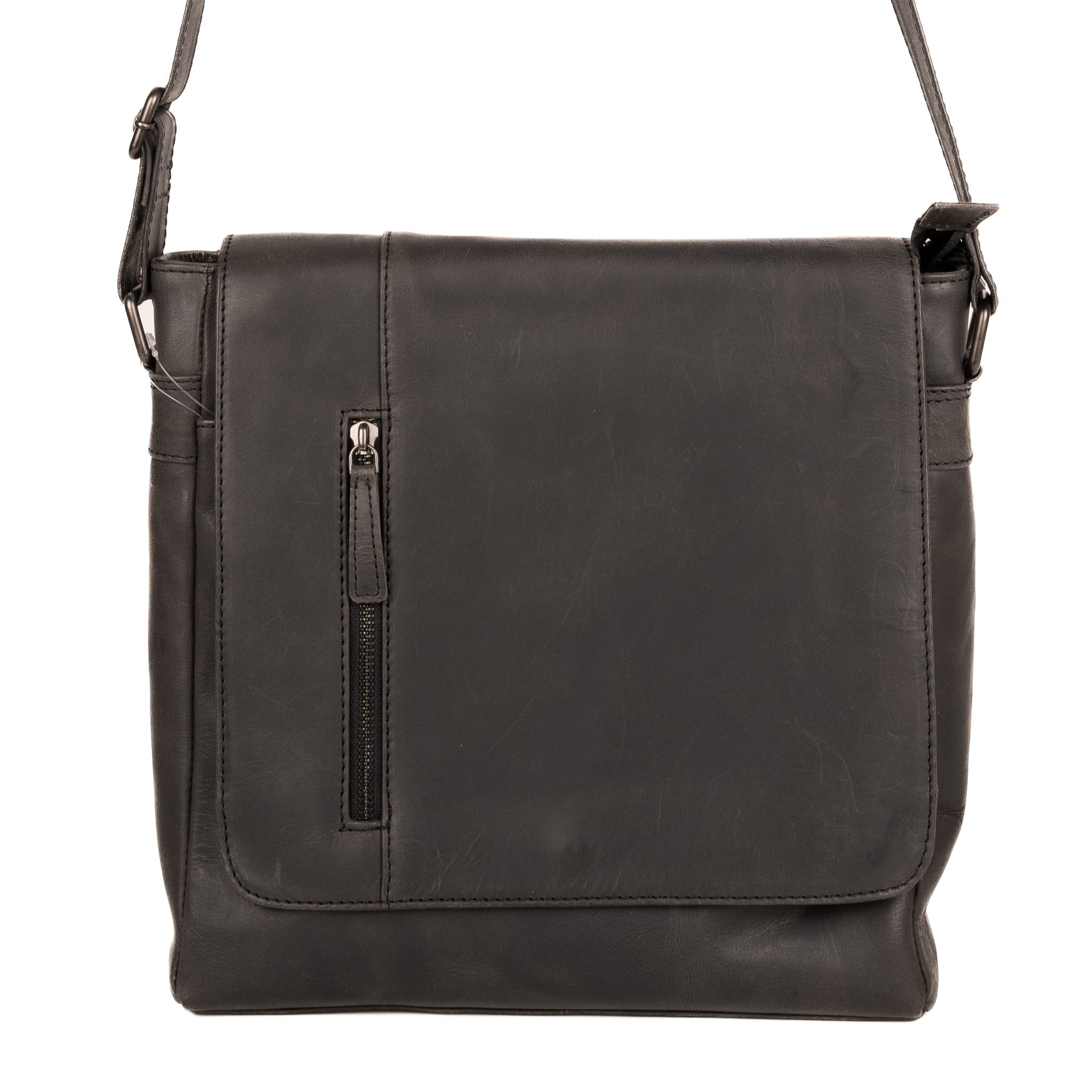 #76 - Concealed Carry Black/Gray Leather Flap Bag