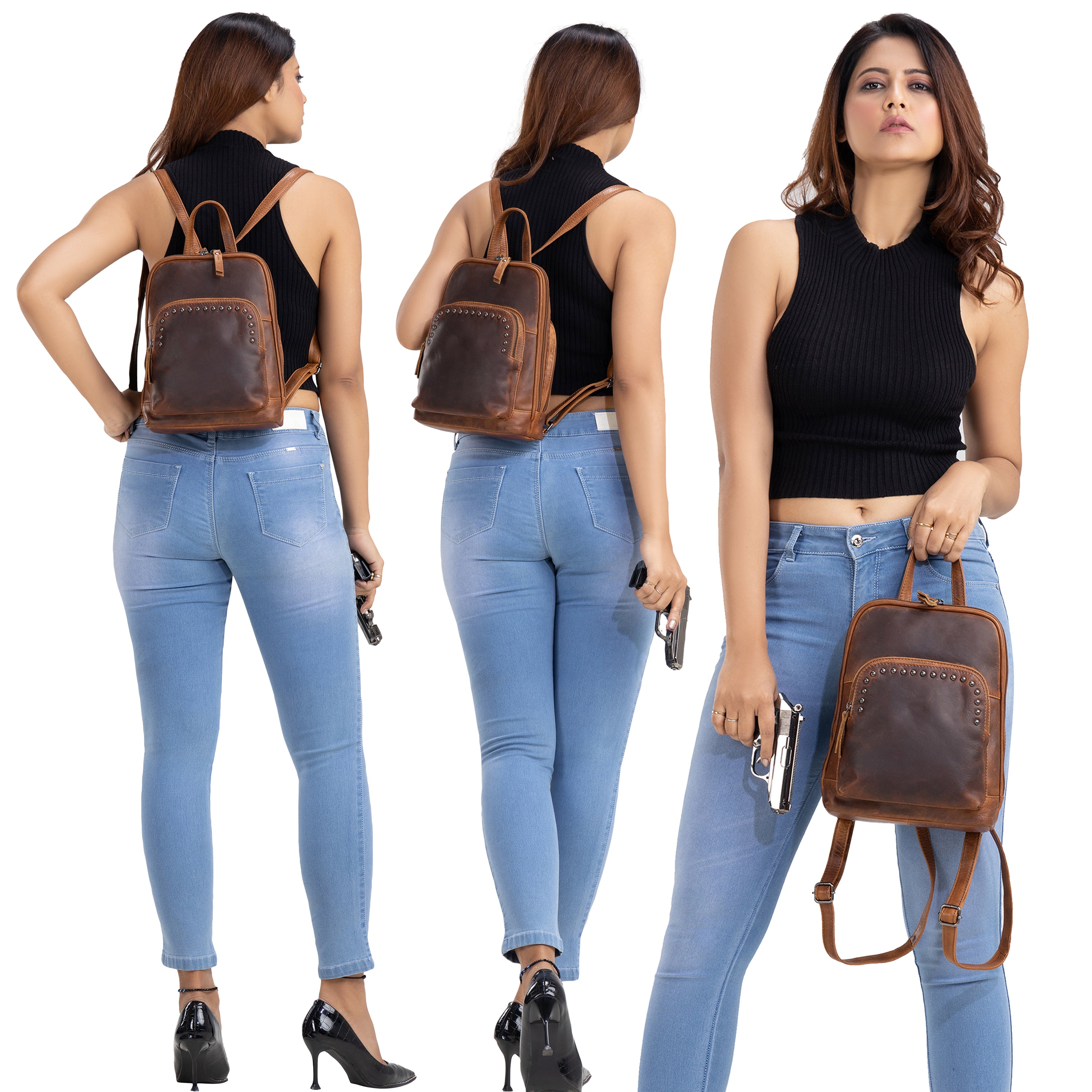 Concealed Carry Abby Leather Cognac Concealed Carry Backpack - Lady Conceal - Women conceal carry backpack for pistol - Designer Abbie Brown Carry Backpack - YKK Locking Zippers and Universal Holster - Unique Hide Backpack Gun and Pistol Bag - Designer Luxury Abby Leather Carry Handbag Backpack - carry backpack for gun carry - Unique Abbie Backpack for gun - concealed carry gun Handbag - concealed carry gun Backpack with locking zipper - concealed carry Backpack for woman