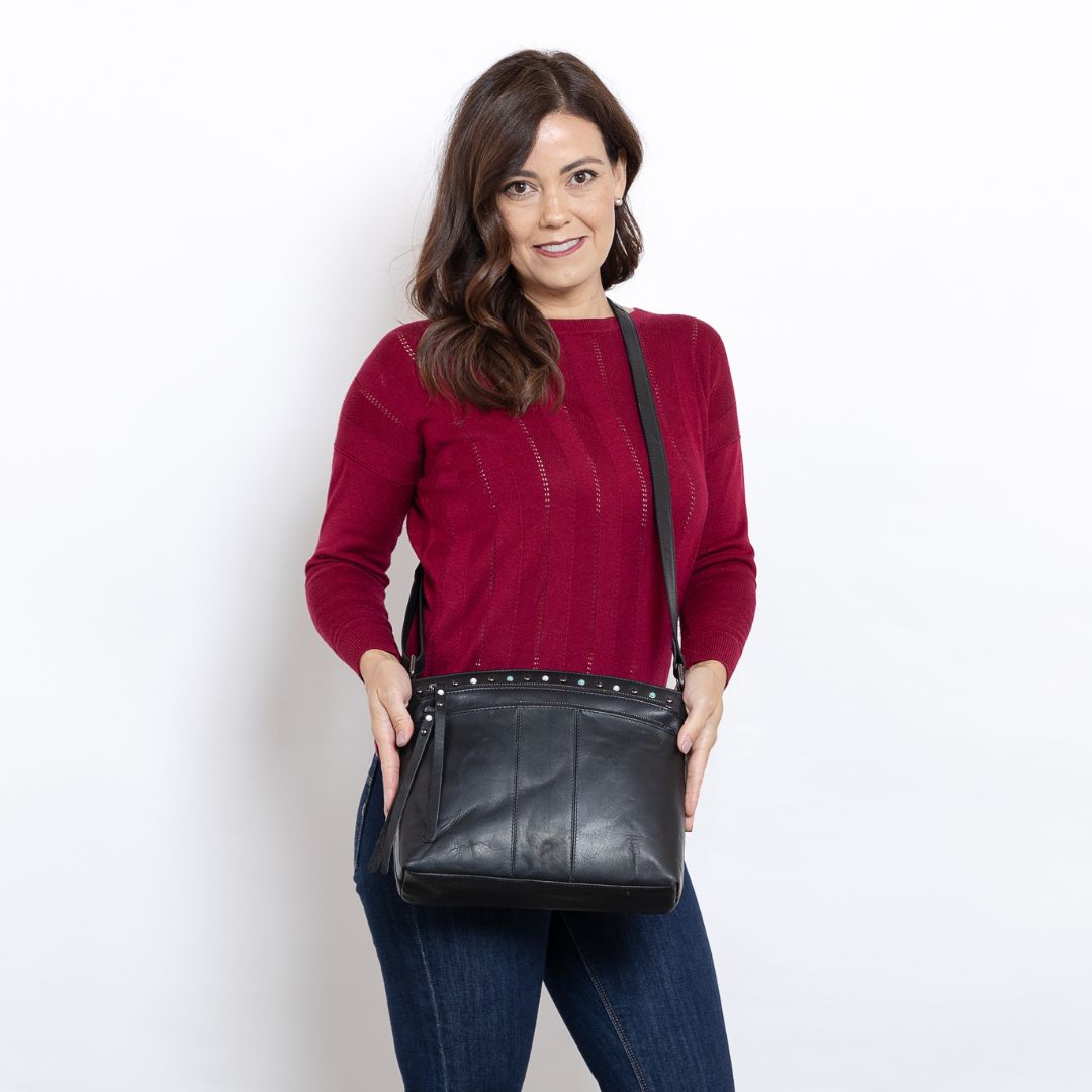 Concealed Carry Brynn Arched Leather Crossbody -  Lady Conceal -  Concealed Carry Purse - conceal and carry purse for women - tactical pistol bag - Locking Conceal and Carry Purse with Universal Holster for Handguns - Unique Hide Crossbody Gun and Pistol Bag