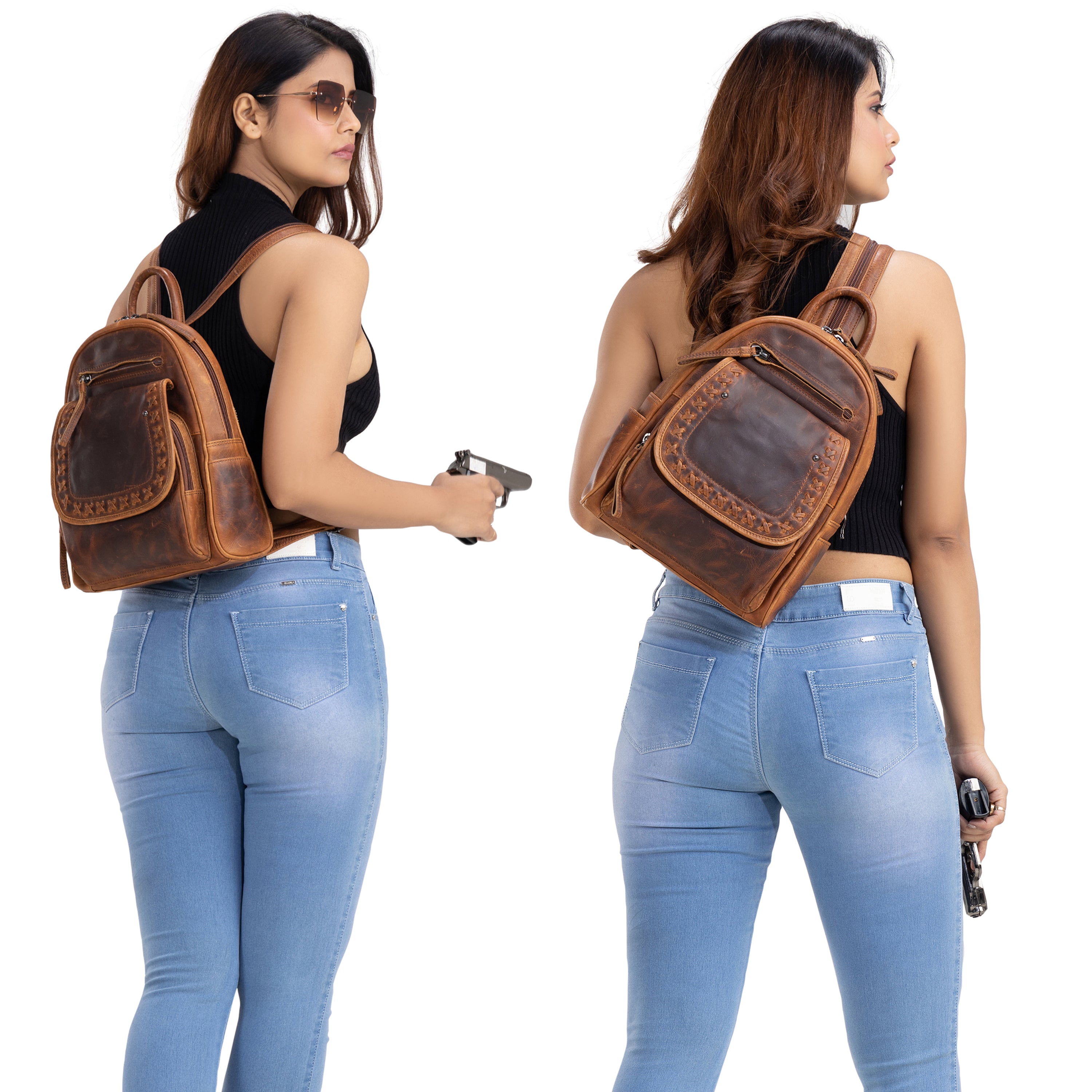 Daisy Leather Backpack Concealed Carry Purses for Women