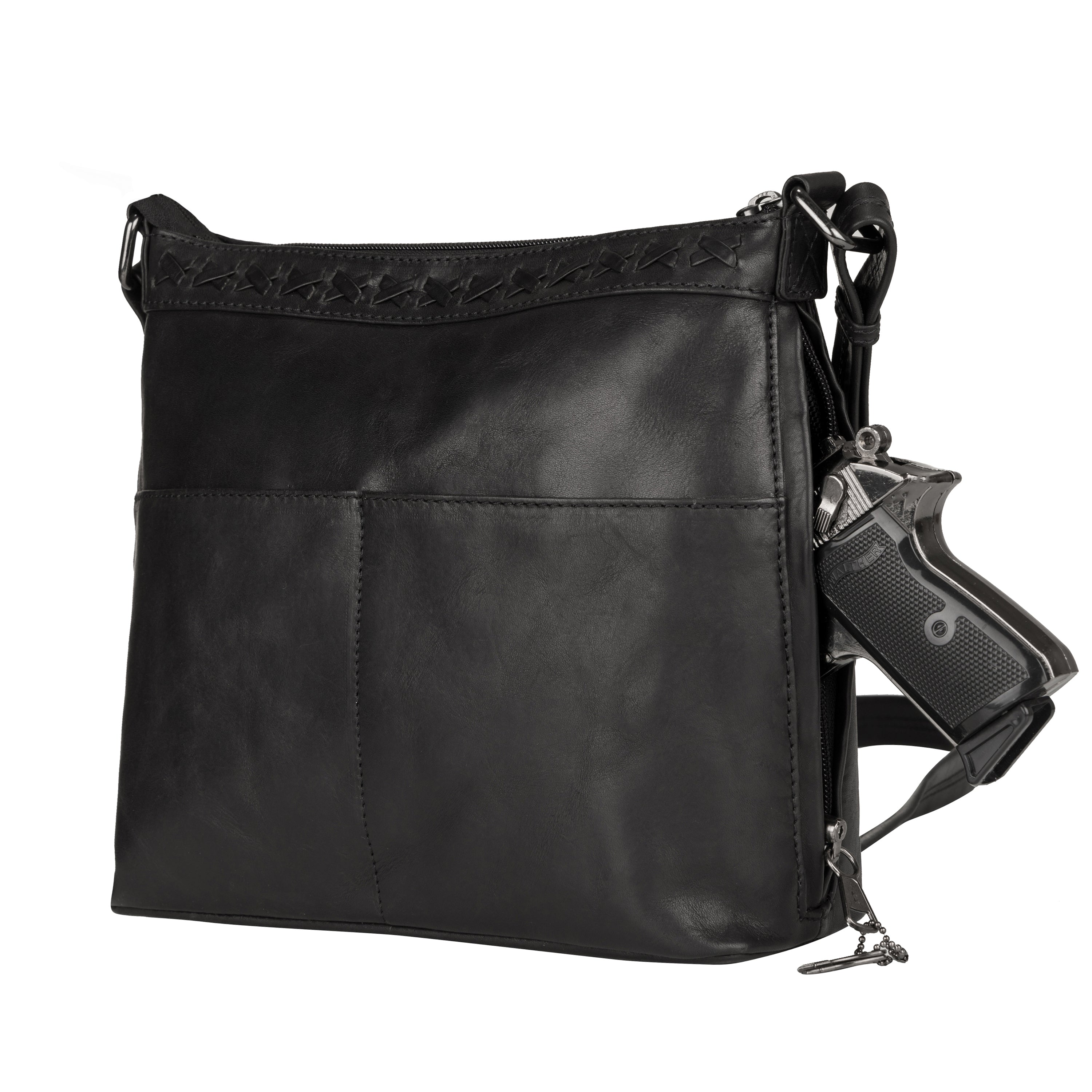 Concealed Carry Crossbody Purse for Women - Faith Leather Crossbody by Lady Conceal - Designer Leather Crossbody CCW Bag - Locking Conceal and Carry Purse with Universal Holster for Handguns - Crossbody Gun and Pistol Bag - concealed carry crossbody Faith leather gun purse with locking zipper