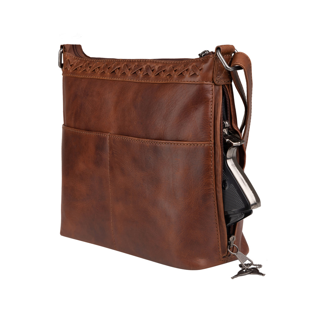 Concealed Carry Crossbody Purse for Women - Faith Leather Crossbody by Lady Conceal - Designer Leather Crossbody CCW Bag - Locking Conceal and Carry Purse with Universal Holster for Handguns - Crossbody Gun and Pistol Bag - concealed carry crossbody Faith leather gun purse with locking zipper