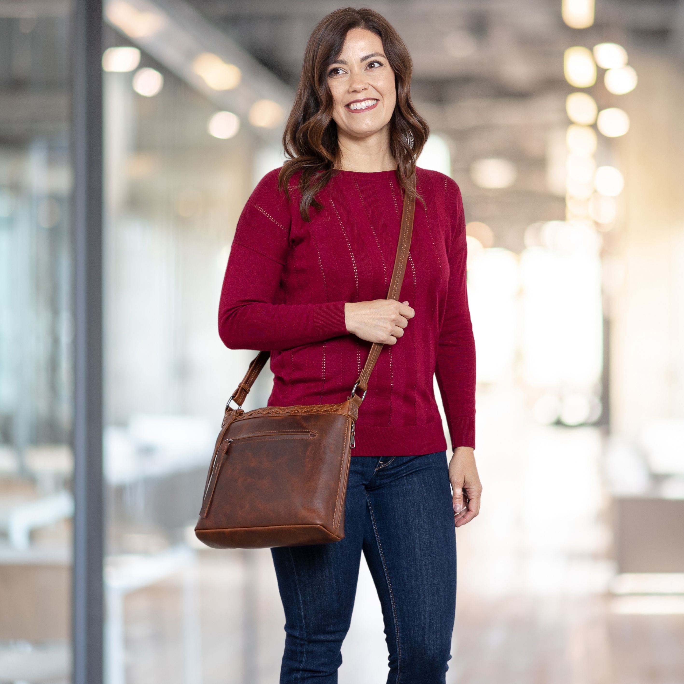 Concealed Carry Crossbody Purse for Women - Faith Leather Crossbody by Lady Conceal - Designer Leather Crossbody CCW Bag - Locking Conceal and Carry Purse with Universal Holster for Handguns - Crossbody Gun and Pistol Bag - concealed carry crossbody Faith leather gun purse with locking zipper