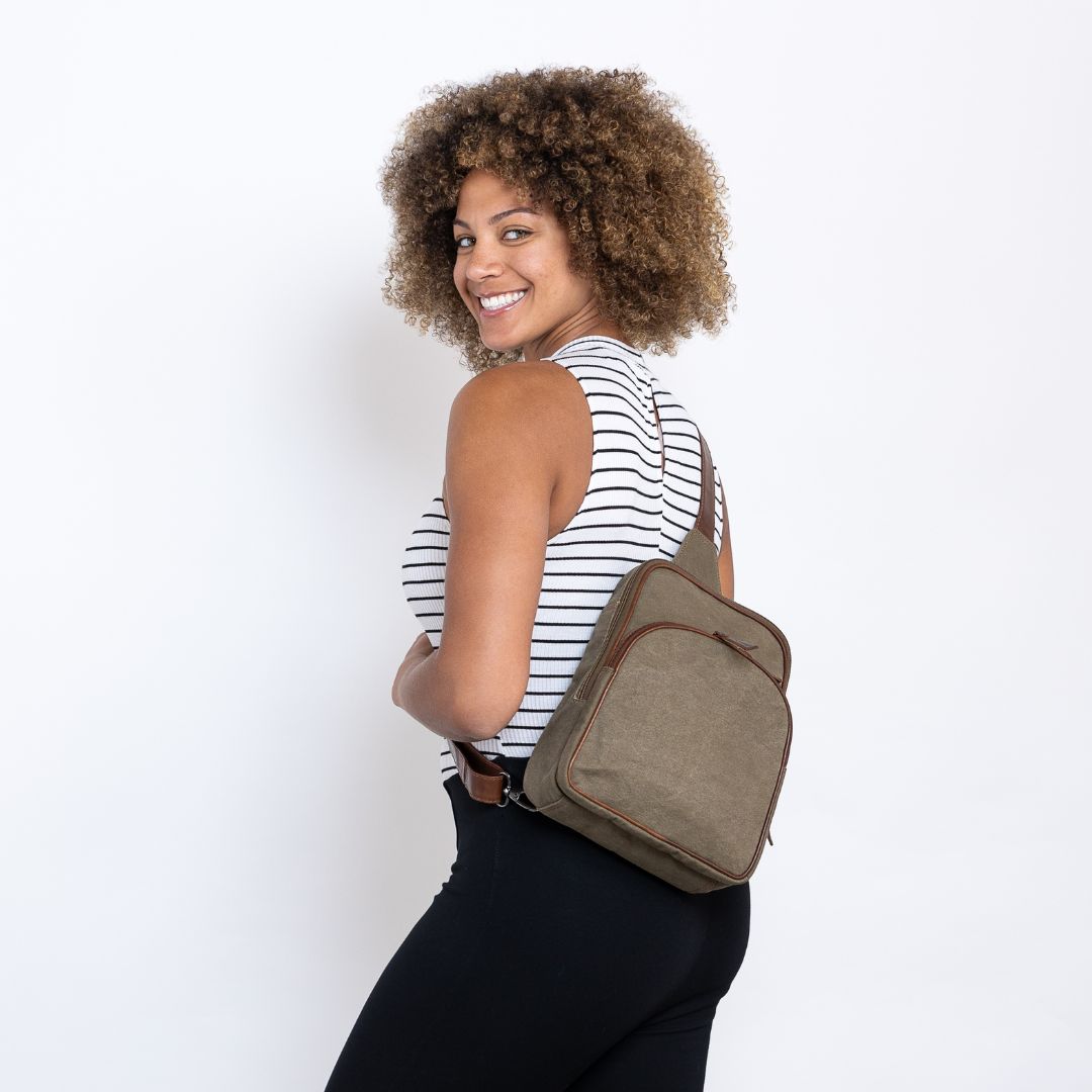 Concealed Carry Unisex Kennedy Canvas Sling Backpack -  Gun Gift for Women -  CCW Stylish Bag -  Women's Conceal Carry Purse for Firearm -  Women Gun Users -  gun carrier backpack -  best gun carrying backpack-  best gun carry backpack -  Pistol and Firearm Bag -  Western Hide Backpack -  Boho Stylish Backpack for Women -  Universal Holster Bag -  Marley Unisex Backpack - Women's Concealed Carry Bagpack -  premium leather backpack