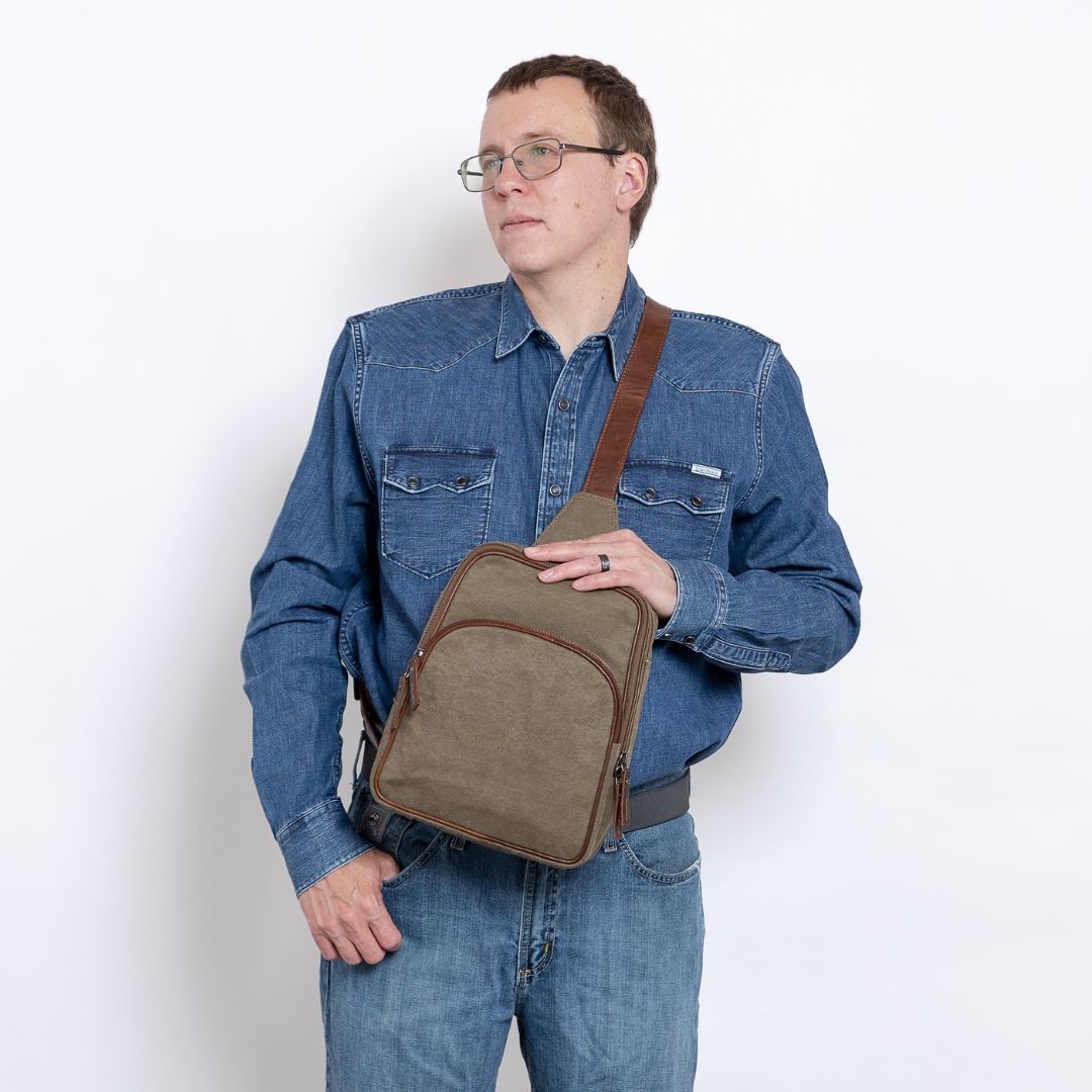 Concealed Carry Unisex Kennedy Canvas Sling Backpack -  Gun Gift for Women -  CCW Stylish Bag -  Women's Conceal Carry Purse for Firearm -  Women Gun Users -  gun carrier backpack -  best gun carrying backpack-  best gun carry backpack -  Pistol and Firearm Bag -  Western Hide Backpack -  Boho Stylish Backpack for Women -  Universal Holster Bag -  Marley Unisex Backpack - Women's Concealed Carry Bagpack -  premium leather backpack