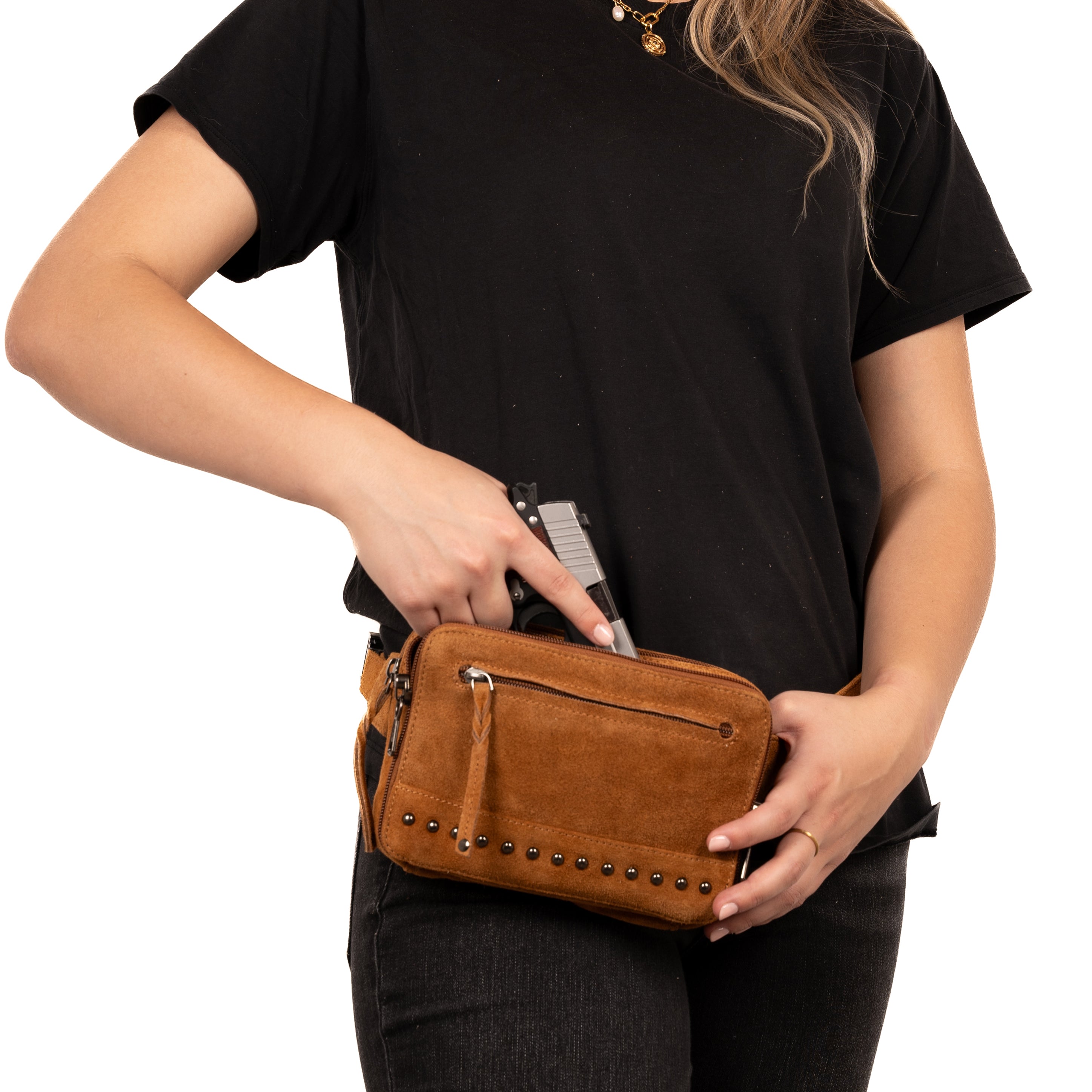 Concealed Carry Kailey Leather Purse Pack by Lady Conceal - No Locking Zippers