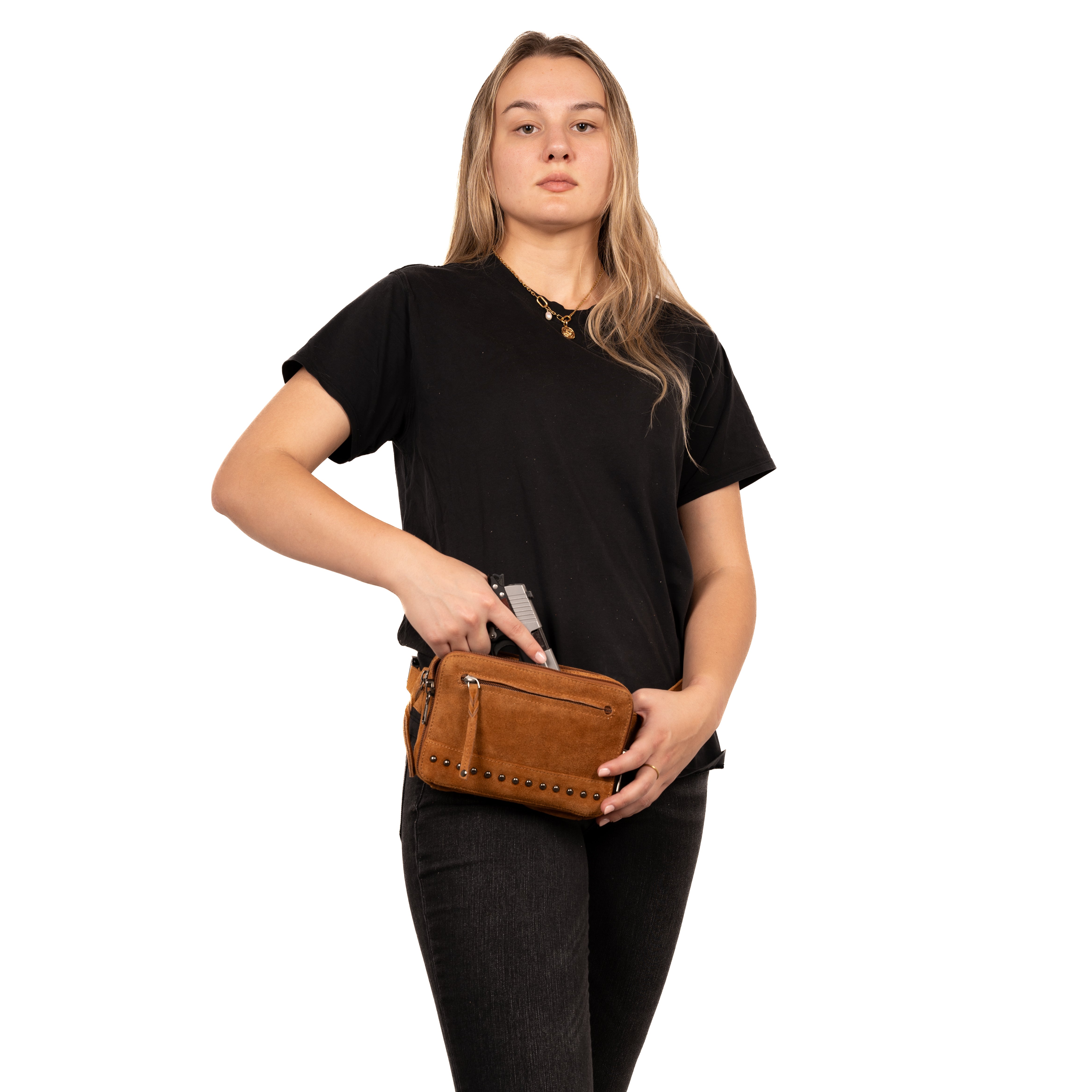 Concealed Carry Kailey Leather Purse Pack by Lady Conceal - Locking Anti Theft Fanny Pack - Universal Holster Bag for Pistol - CCW Tactical Gear - Gifts for Gun Owners