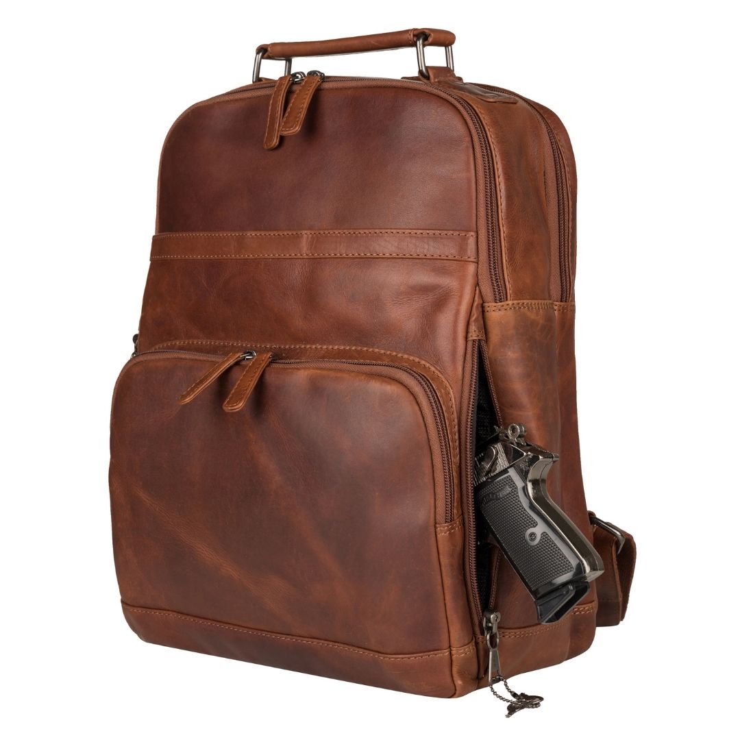 Concealed Carry Quinn Unisex Leather Backpack by Lady Conceal - Lady Conceal - Locking Gun Bag - Easy Draw Conceal Carry - Women Gun Users - gun carrier backpack - best gun carrying backpack- best gun carry backpack - Pistol and Firearm Bag - Western Hide Backpack - Boho Stylish Backpack for Women - Universal Holster Bag - Marley Unisex Backpack - Women's Concealed Carry Bagpack - premium leather backpack