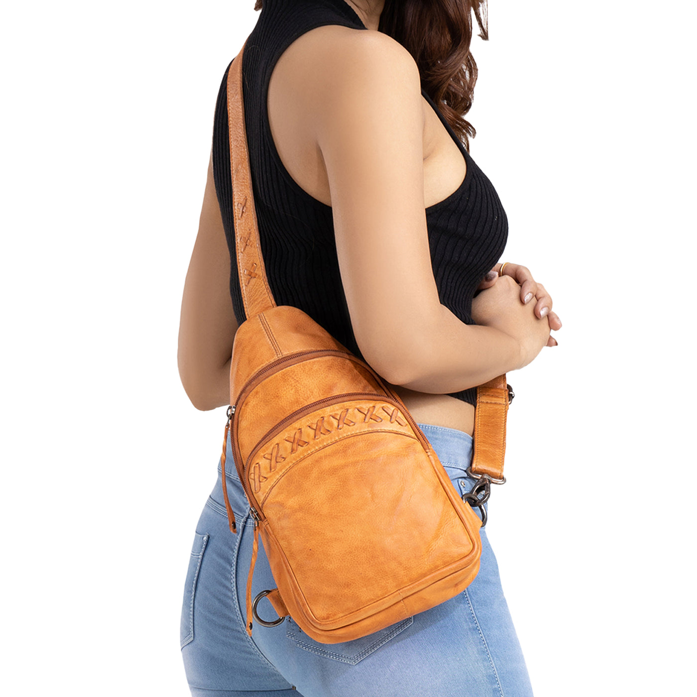 Unisex Sling Gun Leather Bag - Gun Bag for Plus Size - Universal Holster Gun Bag - bag for medium and Large Gun _ Taylor Sling Gun Backpack by Lady Conceal