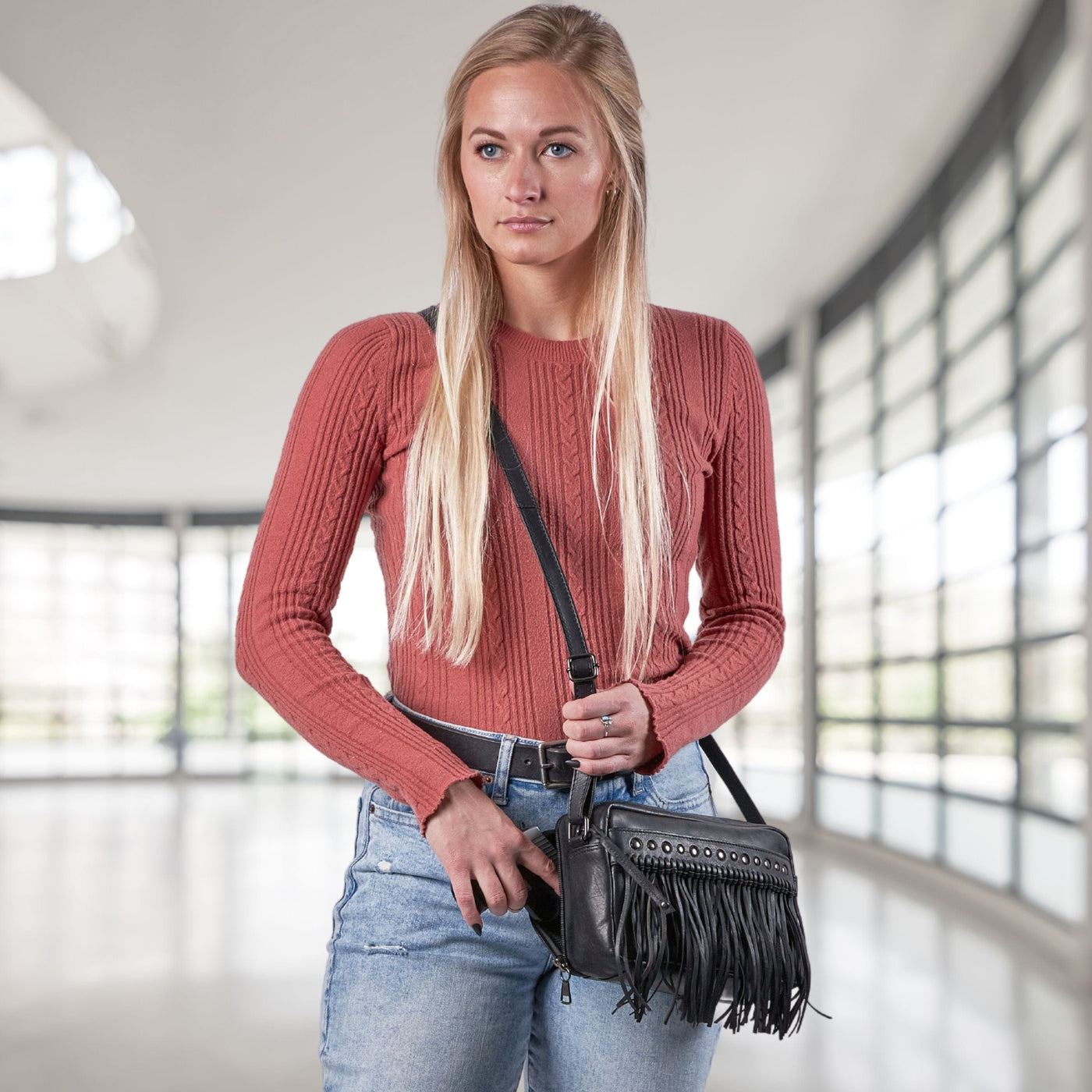 Concealed Carry Maggie Fringe Crossbody for Women -  Soft Leather conceal and carry bag -  Tactical womans purse for pistol -  Concealed Carry Purse -  most popular crossbody bag -  black modern style crossbody bag -  crossbody handgun bag -  crossbody bags for everyday use -  Lady Conceal -  Unique Hide Purse -  Locking YKK Purse -  Fanny Pack for Gun and Pistol -  Easy CCW -  Fast Draw Bag -  Secure Gun Bag