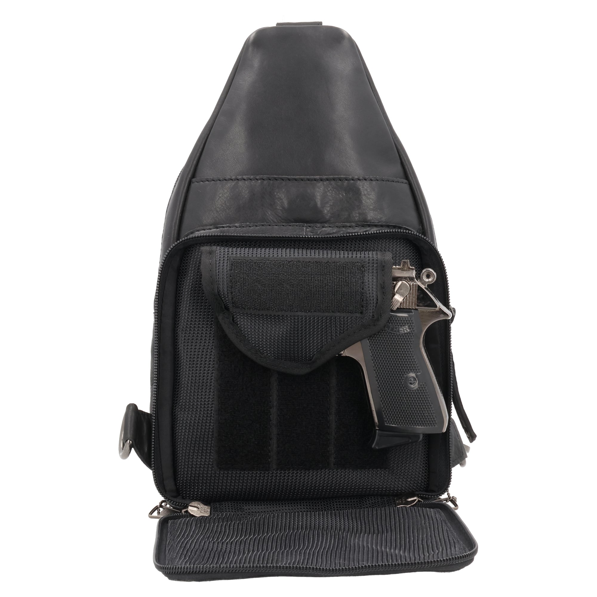 Concealed Carry Haven Sling Leather Backpack by Lady Conceal