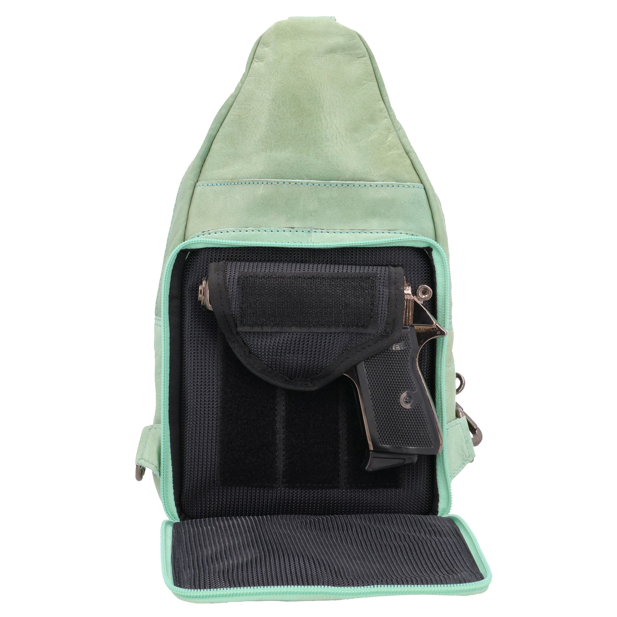 Concealed Carry Haven Sling Leather Backpack by Lady Conceal