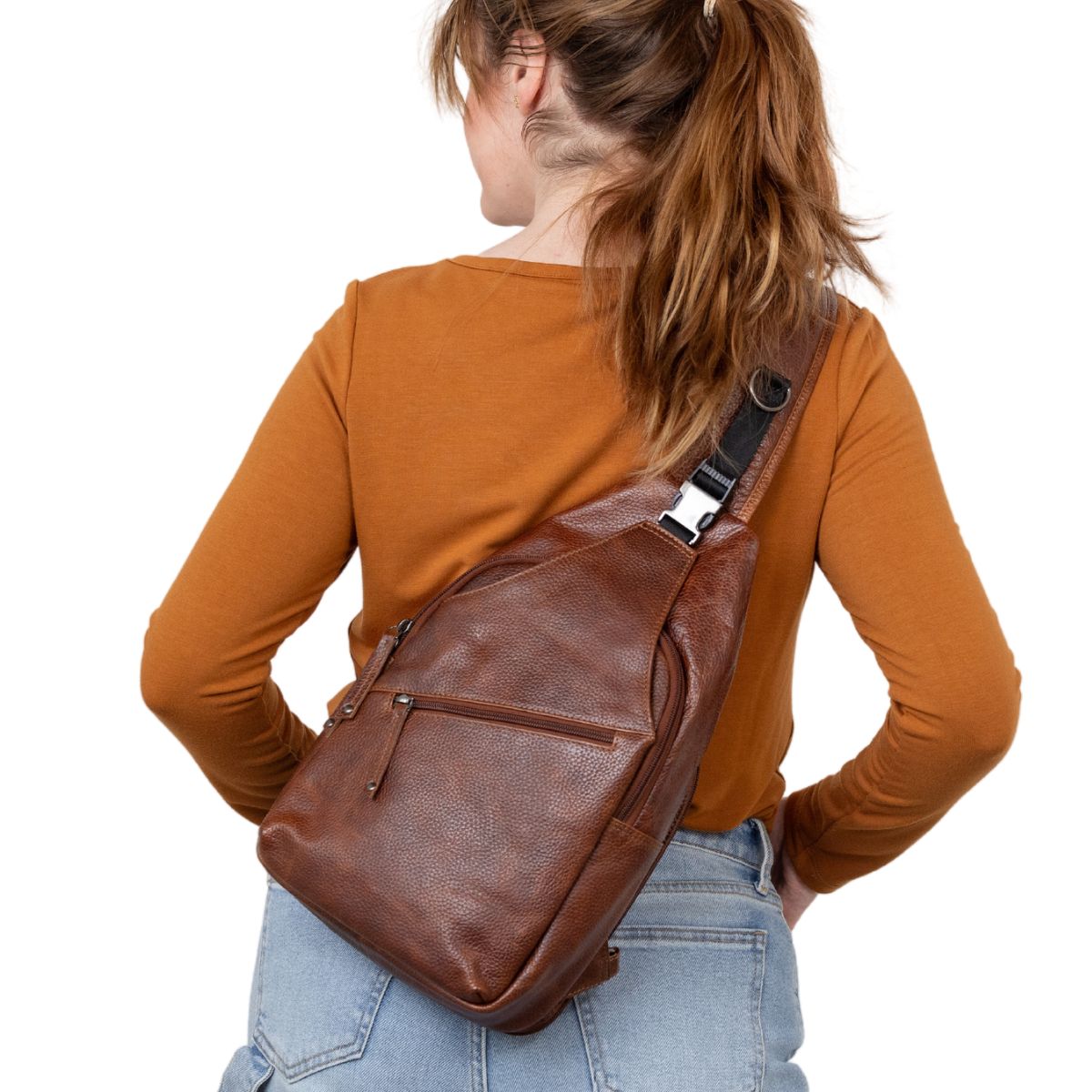 Concealed Carry Unisex Grayson Buffalo Leather Sling by Lady Conceal _ Locking Holster Bag - Anti Theft Gun Bag - Pistol Leather Accessories - Unisex Firearm Bags - CCW Sling with Hidden Gun Pocket - Self Defense Bag for Protection