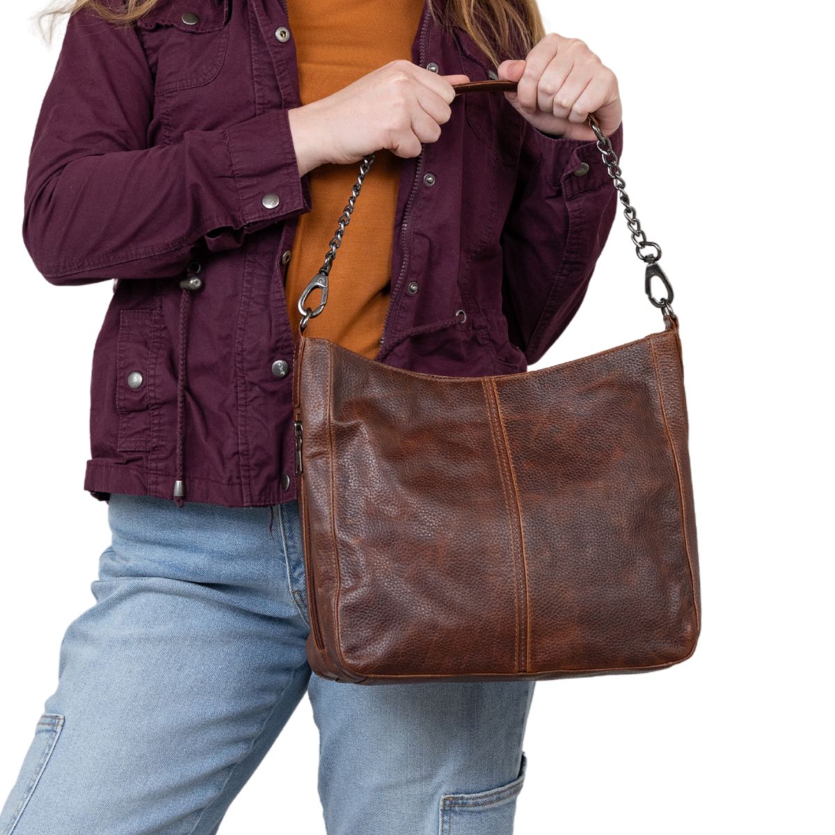 Concealed Carry Ava Leather Hobo by Lady Conceal - CCW Gift for Her - Cut Proof Chain Conceal Carry Leather Bag- Holster Bags for Glock and Pistols - Locking Key Bags