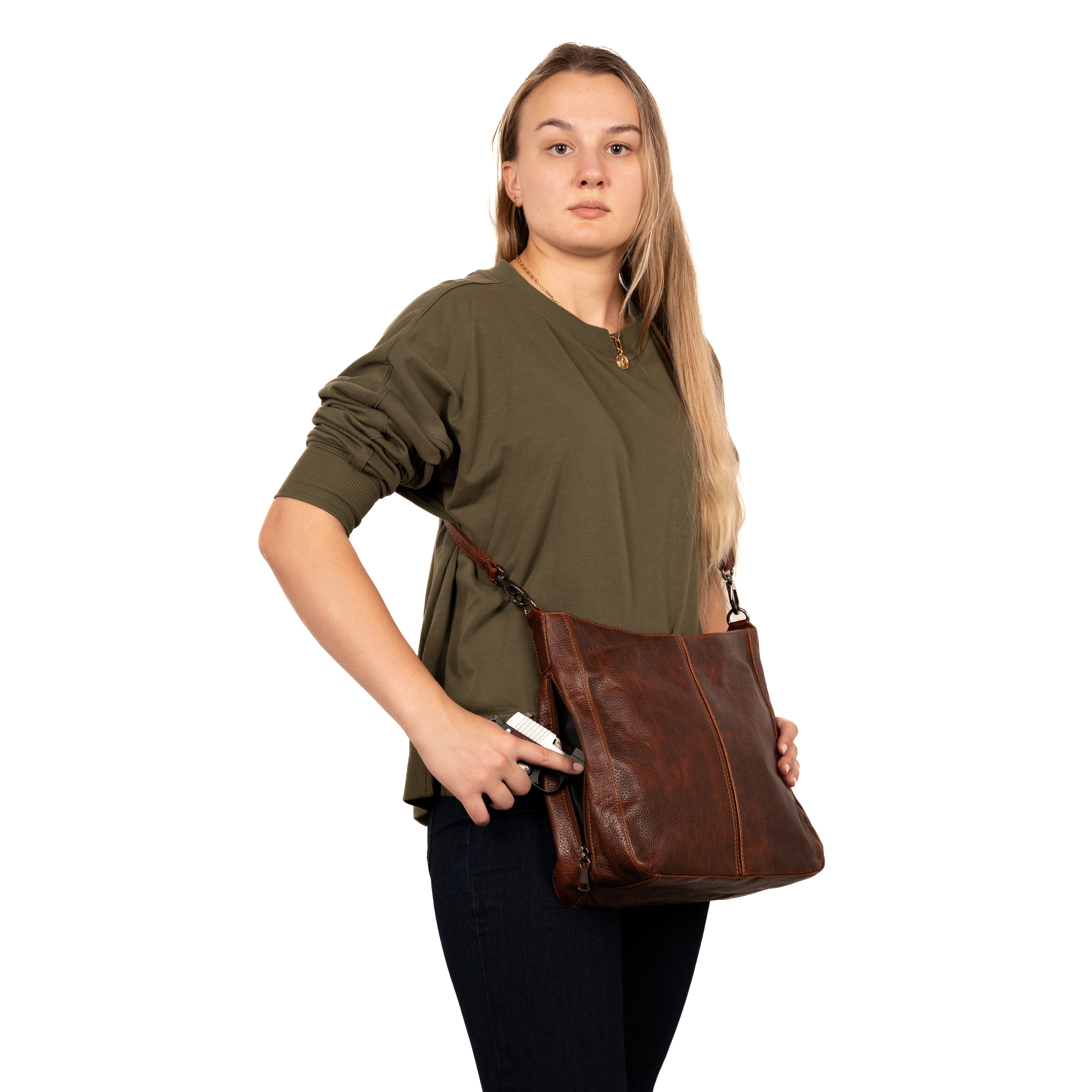 Concealed Carry Ava Leather Hobo by Lady Conceal - Cut Proof Gun Bag - Anti-Theft Firearm Crossbody Bag - Universal Holster Leather Bag - Gifts for Women with Firearm - Popular Gun Accessories