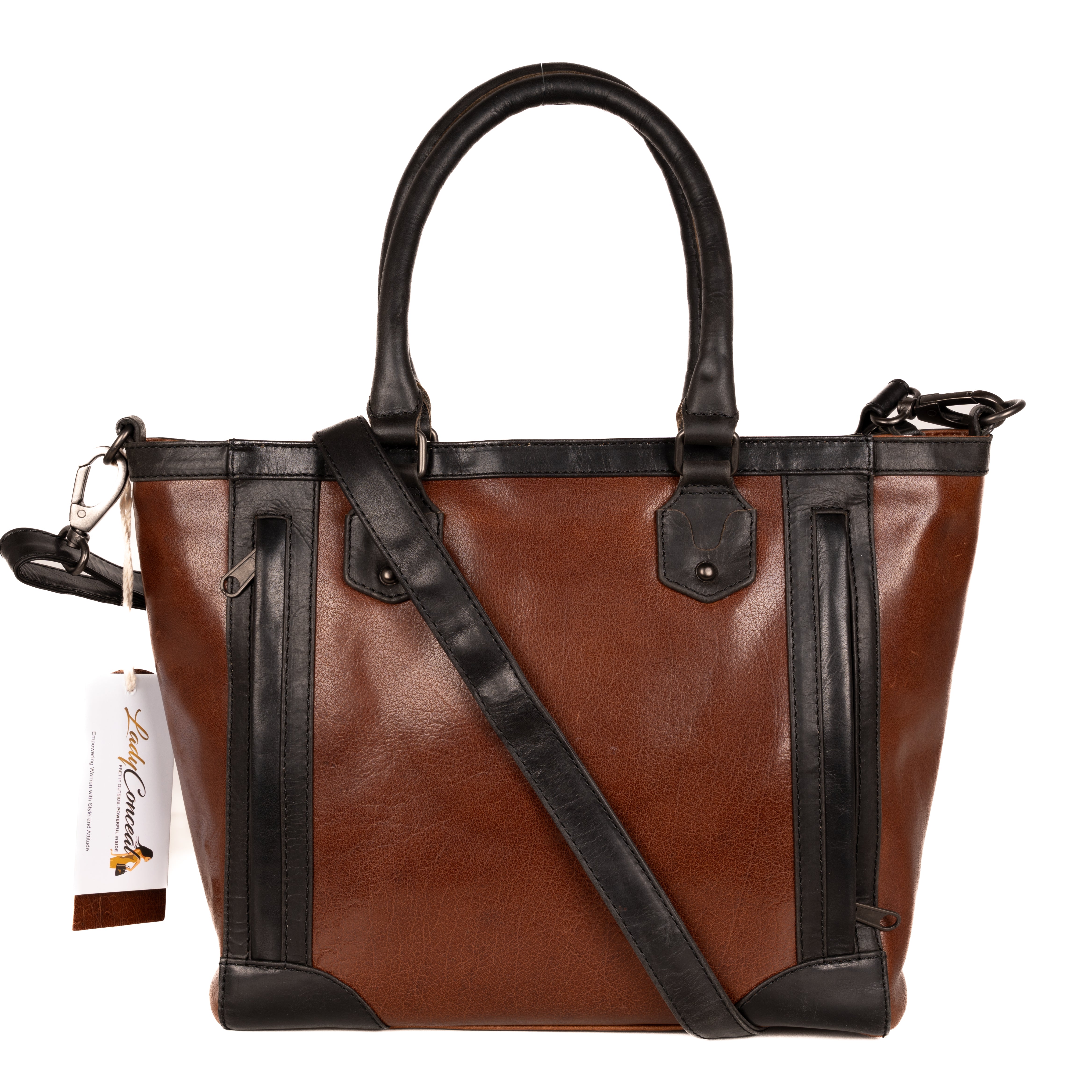 Concealed Carry Two-Tone Satchel by Lady Conceal - Brown and Black