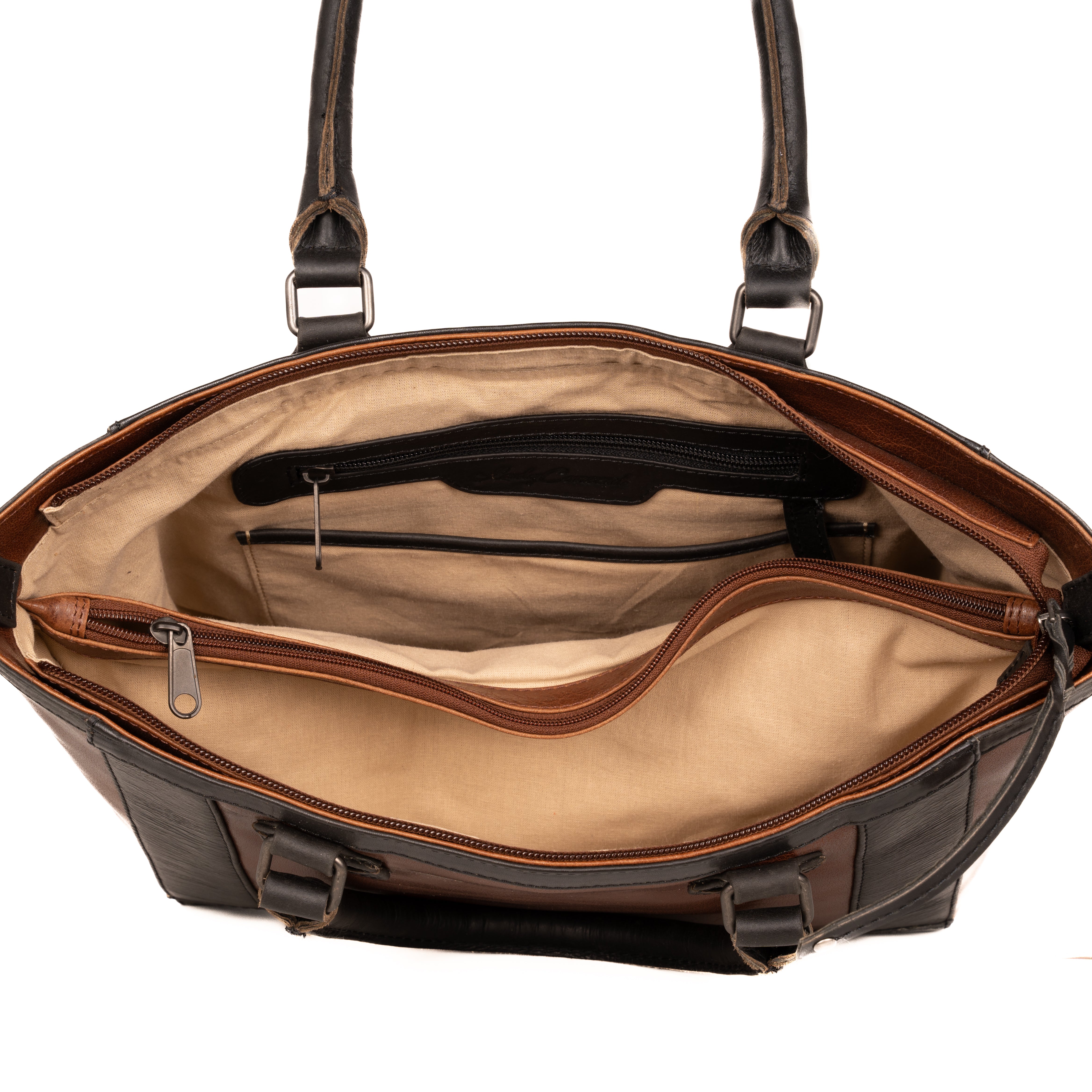 Concealed Carry Two-Tone Satchel by Lady Conceal - Brown and Black