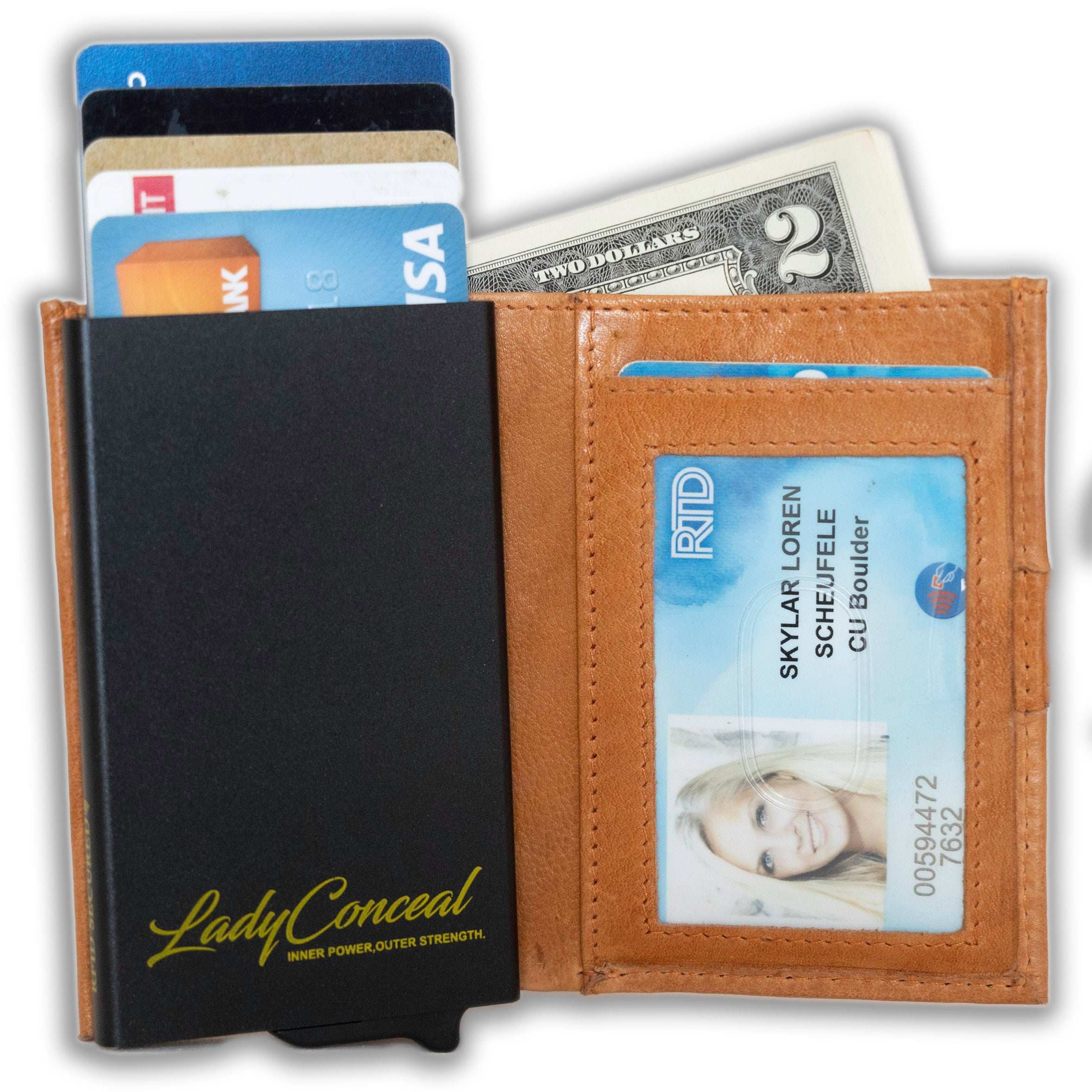 Nova RFID Compact Leather Wallet by Lady Conceal Anti Credit Card Theft RFID Protected - 100% Leather Unisex Wallet - Pop Up Wallet for Cards Bills Coins - Button Closing Wallet