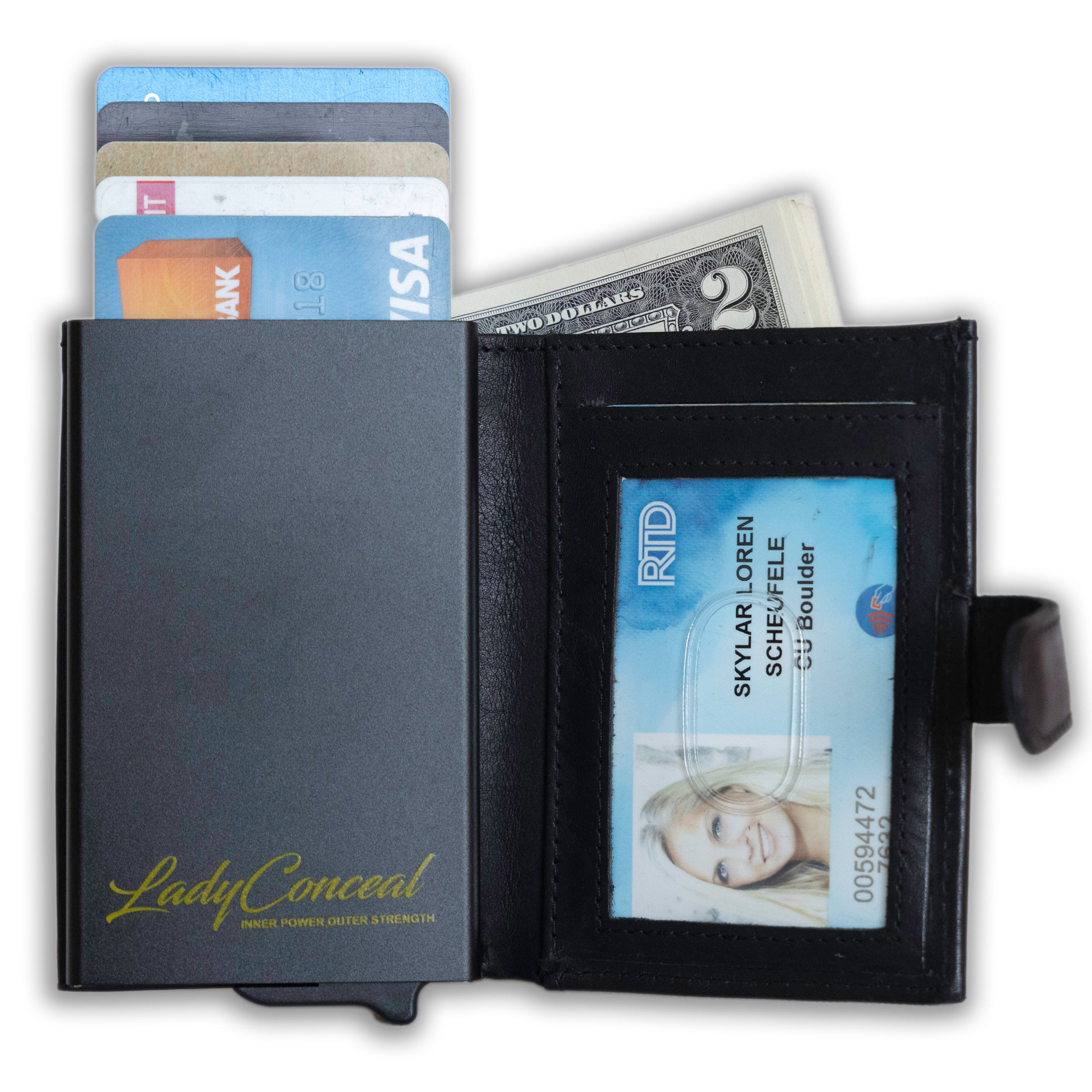 Nova RFID Compact Leather Wallet by Lady Conceal Anti Credit Card Theft RFID Protected - 100% Leather Unisex Wallet - Pop Up Wallet for Cards Bills Coins - Button Closing Wallet