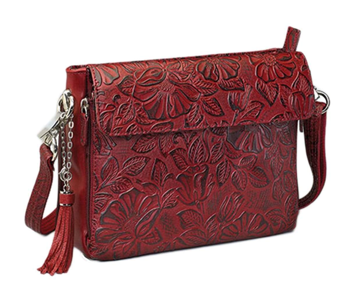 Gun Tote'n Mamas Concealed Carry Purse Tooled Cherry Concealed Carry Tooled American Cowhide - GTM-22