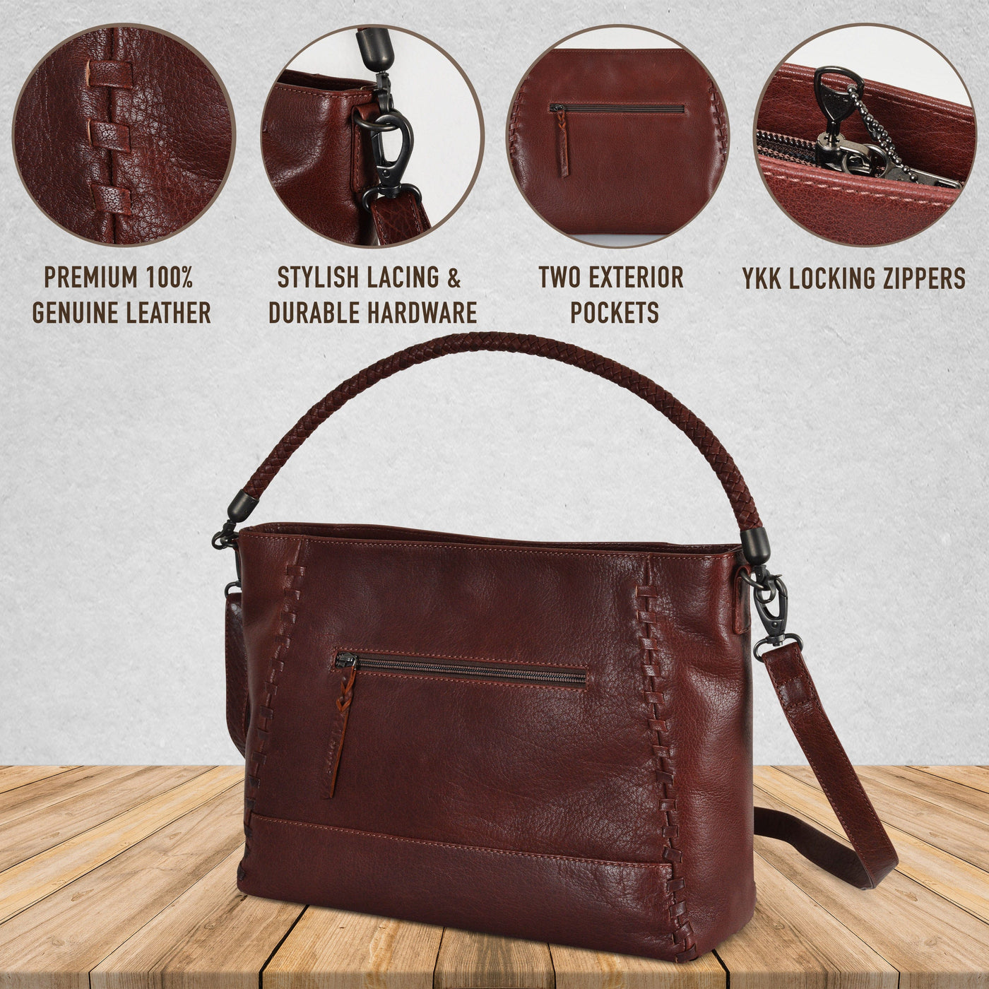Cameleon Freya Concealed Carry Leather Purse with Holster Mocha