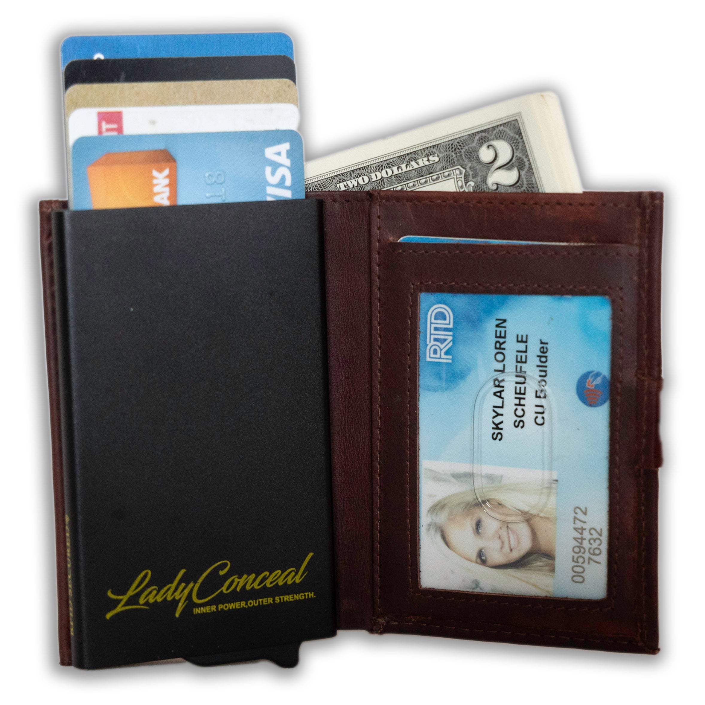 Nova RFID Compact Leather Wallet by Lady Conceal Anti Credit Card Theft RFID Protected - 100% Leather Unisex Wallet - Pop Up Wallet for Cards Bills Coins - Button Closing Wallet