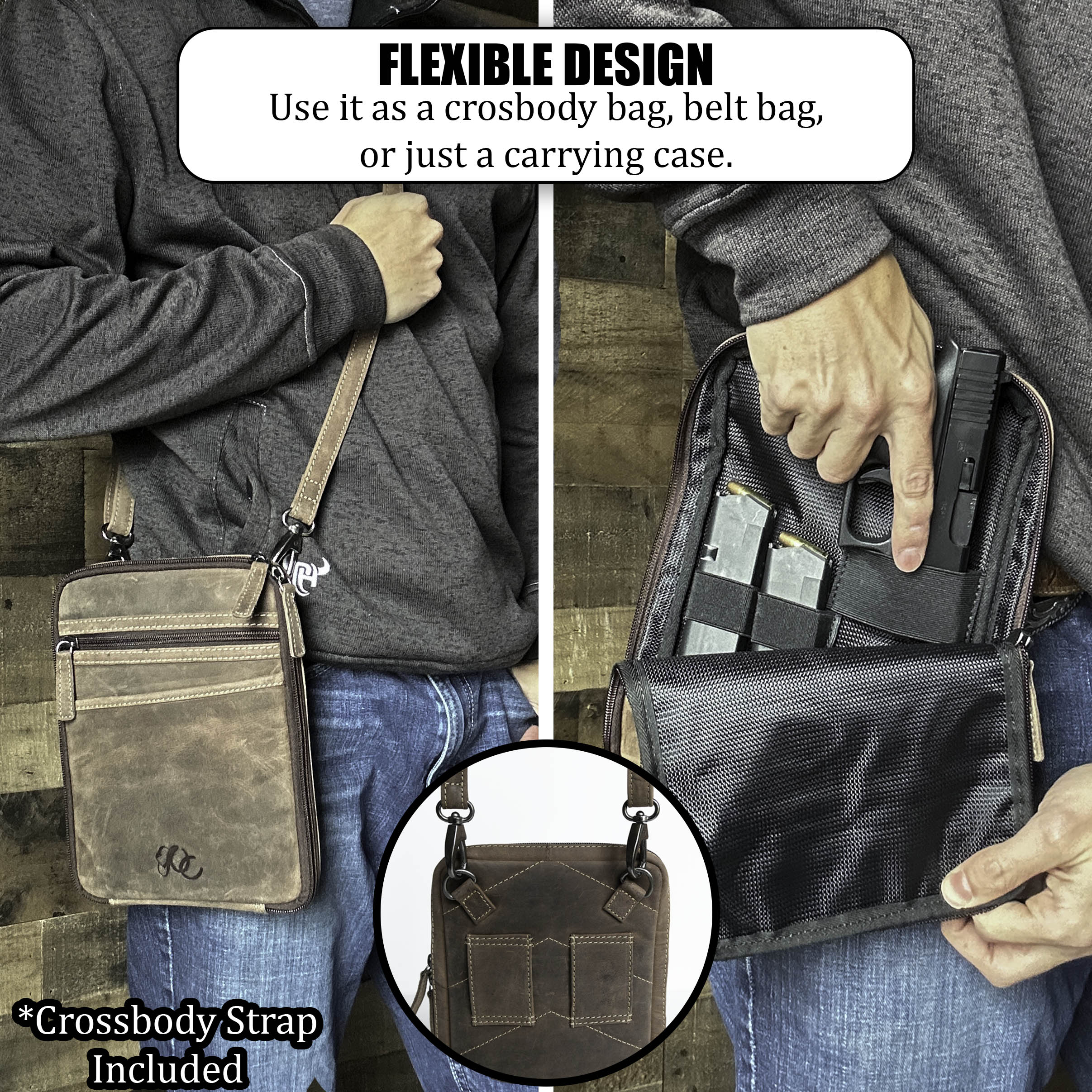 Concealed Carry Leather Pistol Case Crossbody by UC Leather