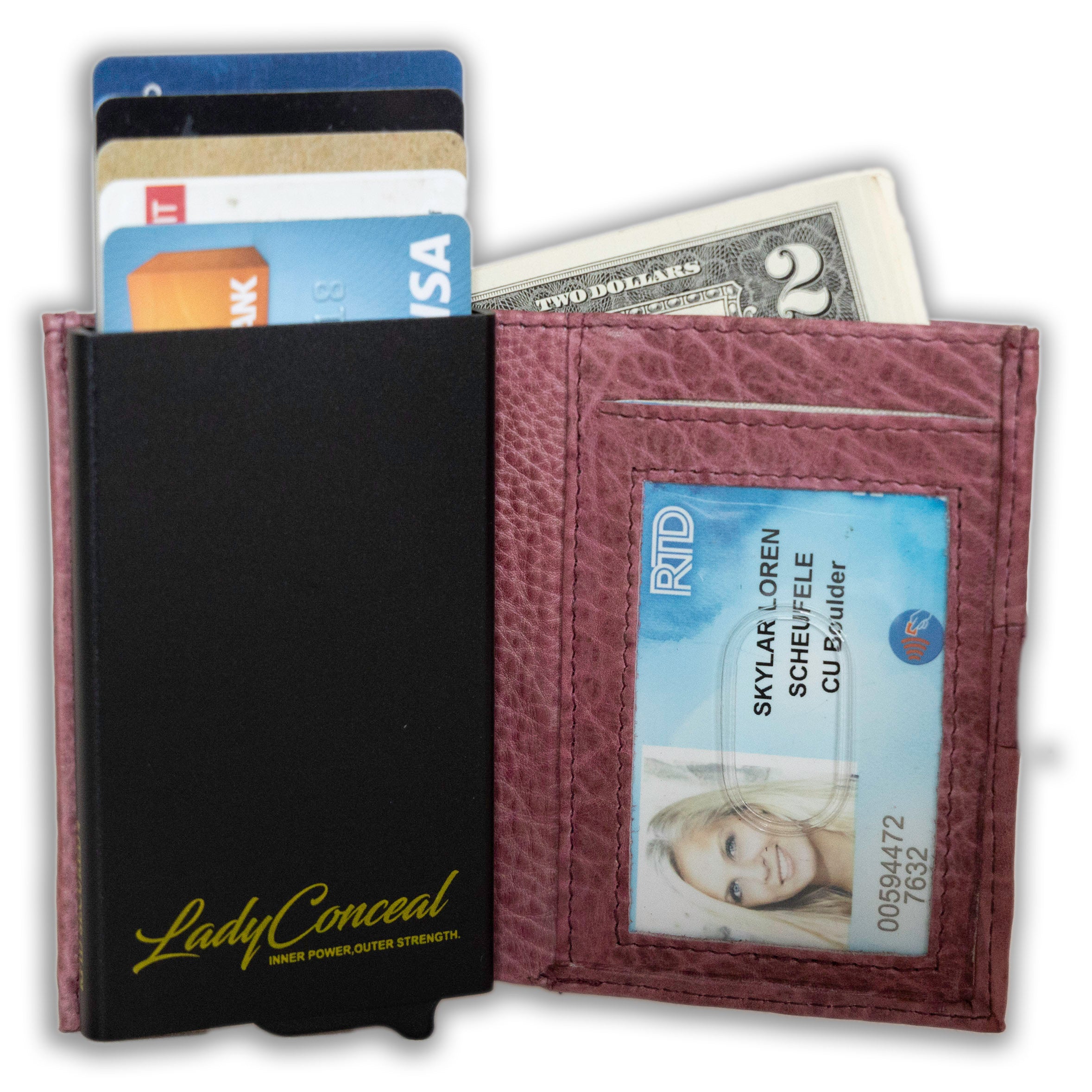 Nova RFID Compact Leather Wallet by Lady Conceal Anti Credit Card Theft RFID Protected - 100% Leather Unisex Wallet - Pop Up Wallet for Cards Bills Coins - Button Closing Wallet