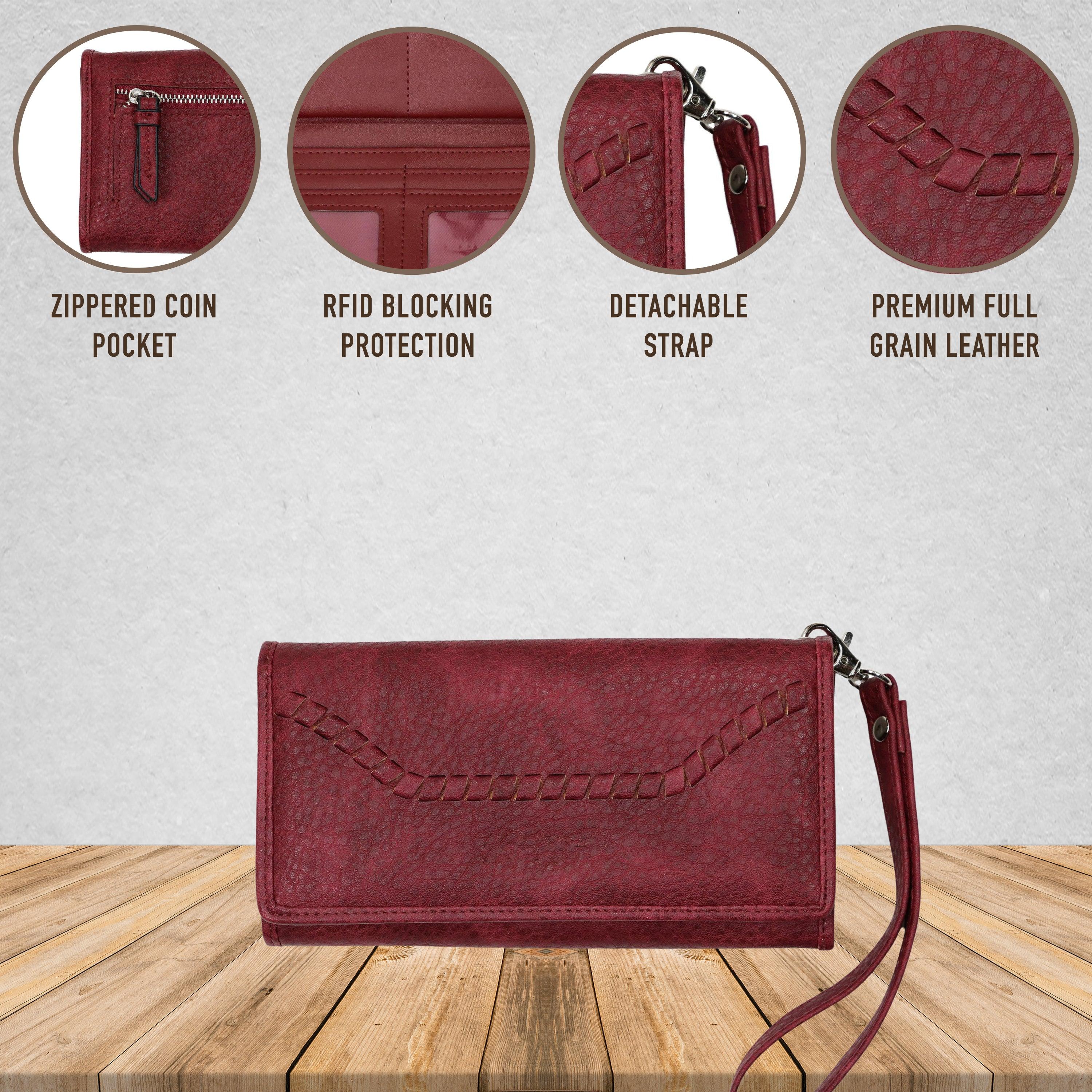 Leather Wallets For Women, Ladies Clutch Wallet With Coin Purse Pocket And  ID Window RFID Blocking