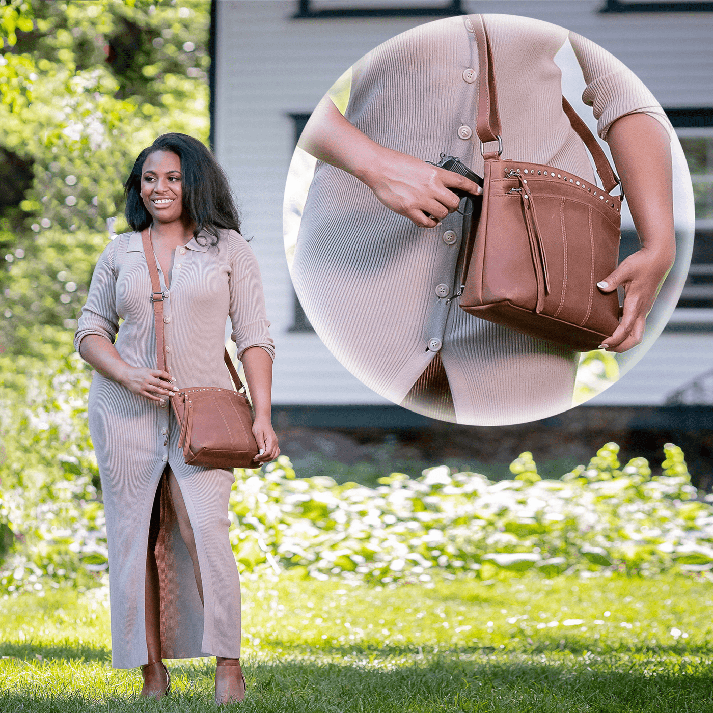 Brynn Arched Leather Crossbody Concealed Carry Purse for Women