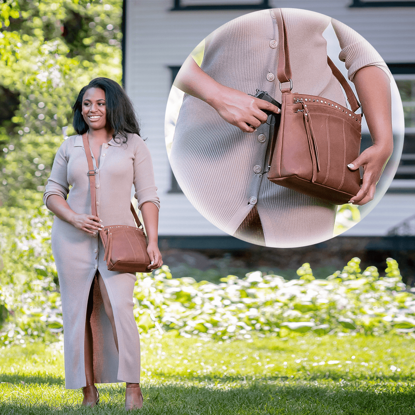 Concealed Carry Brynn Arched Leather Crossbody -  Lady Conceal -  Concealed Carry Purse - conceal and carry purse for women - tactical pistol bag - Locking Conceal and Carry Purse with Universal Holster for Handguns - Unique Hide Crossbody Gun and Pistol Bag