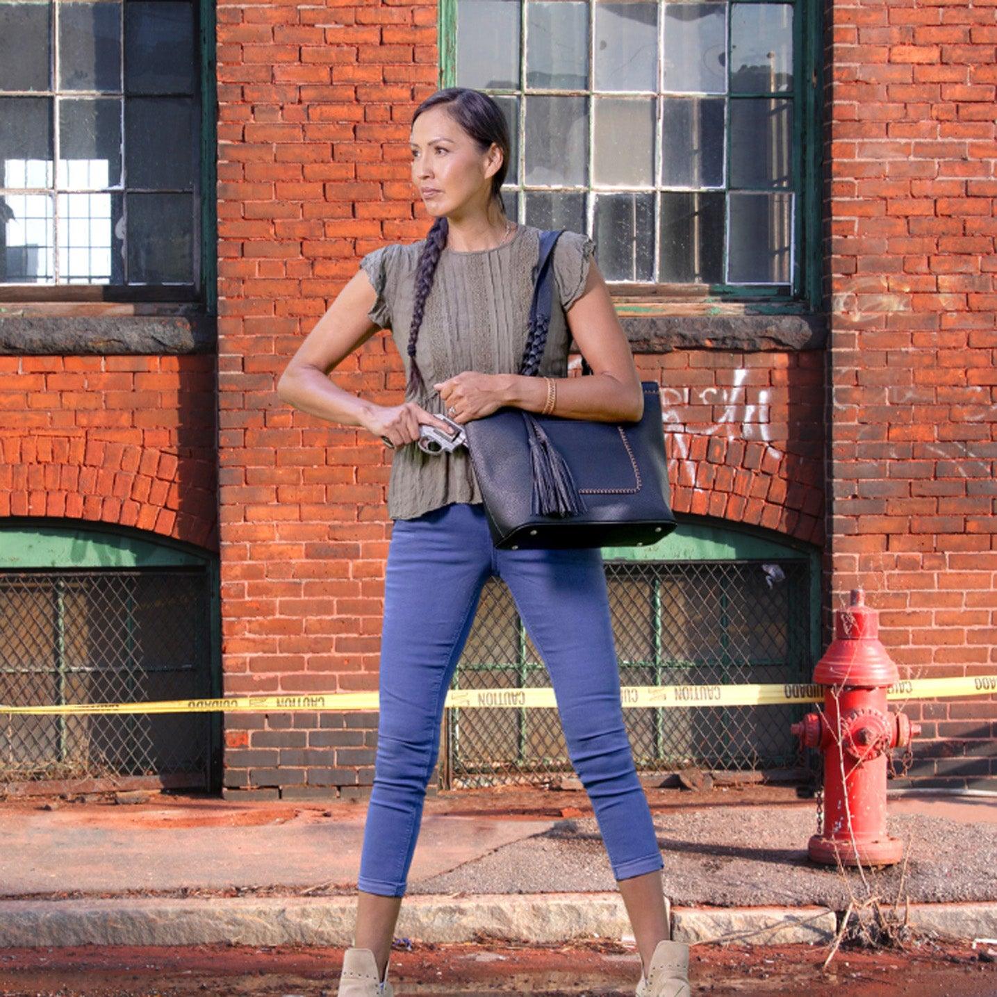 Concealed Carry Cora Tote by Lady Conceal -  Locking Designer Conceal Carry Handbag for women -   Locking Conceal and Carry Handbag with Universal Holster for Handguns -  Unique Handbag Gun and Pistol Bag - crossbody Handbag for concealed gun carry - concealed carry Handbag gun purse with locking zipper