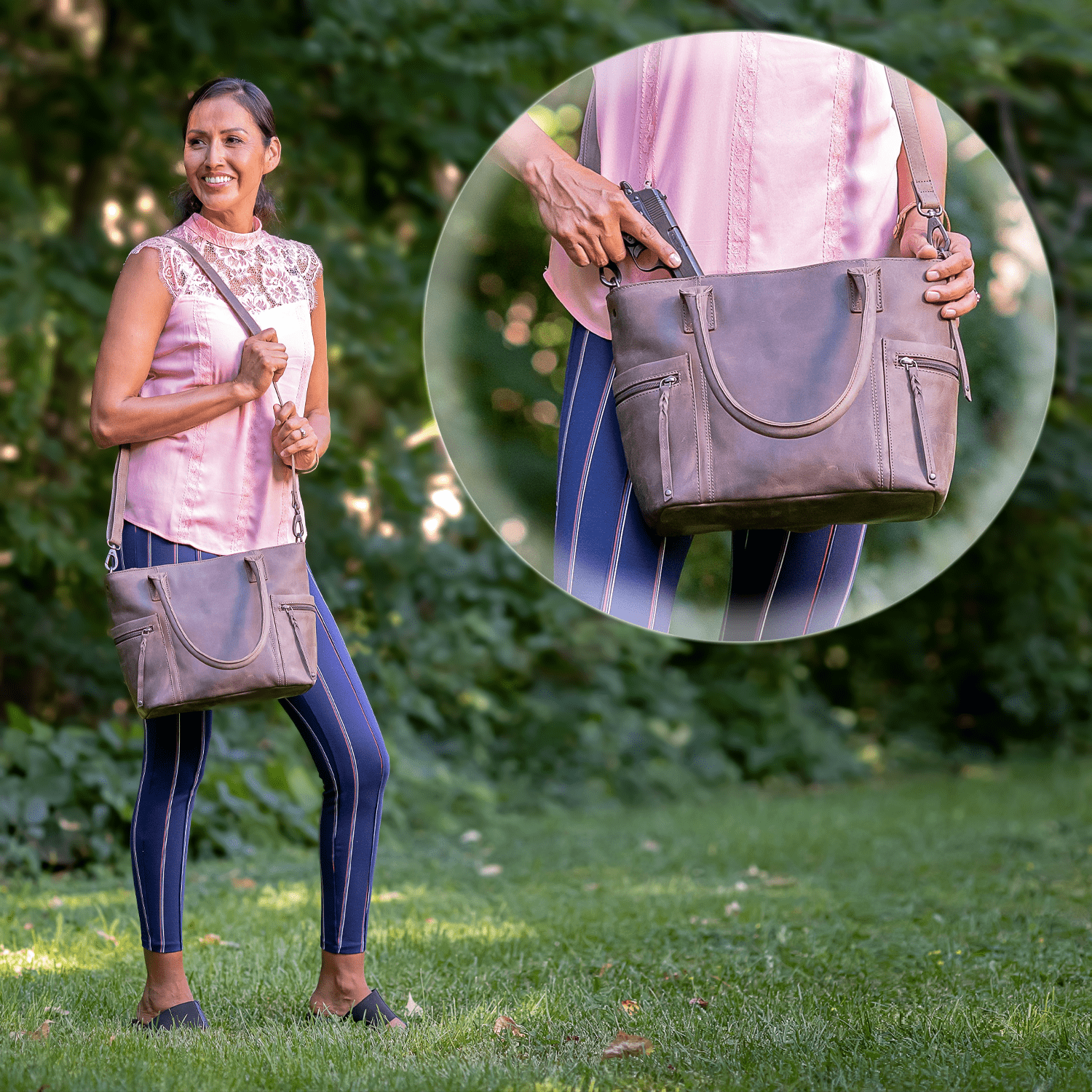 Concealed Carry Emerson Satchel by Lady Conceal -  handbag for gun -  Lady Conceal -  concealed carry Handbag for woman -  Conceal and Carry purse for Handgun -   Designer Luxury Conceal Carry Handbag -  YKK Locking Zippers and Universal Holster -  Unique Hide Handbag Gun and Pistol Bag -  carry Handbag for concealed gun carry -  Unique Emerson Satchel gun Handbag - 	 concealed carry Handbag Emerson Satchel gun Handbag -  concealed carry gun Handbag with locking zipper 