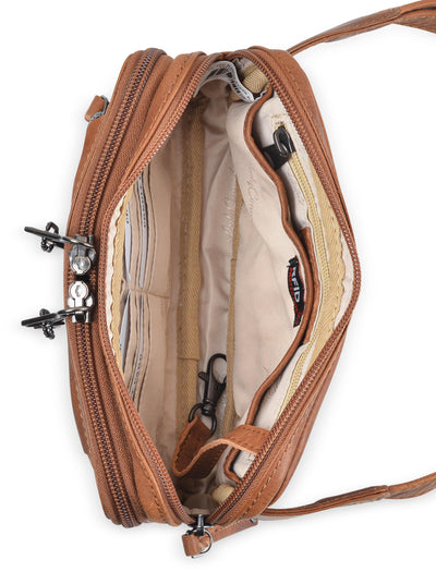 Concealed Carry Kailey Leather Purse Pack -  Lady Conceal -  Concealed Carry Purse -  most popular crossbody bag -  crossbody handgun bag -  crossbody bags for everyday use -  Lady Conceal -  Unique Hide Purse -  Locking YKK Purse -  Fanny Pack for Gun and Pistol -  Easy CCW -  Fast Draw Bag -  Secure Gun Bag