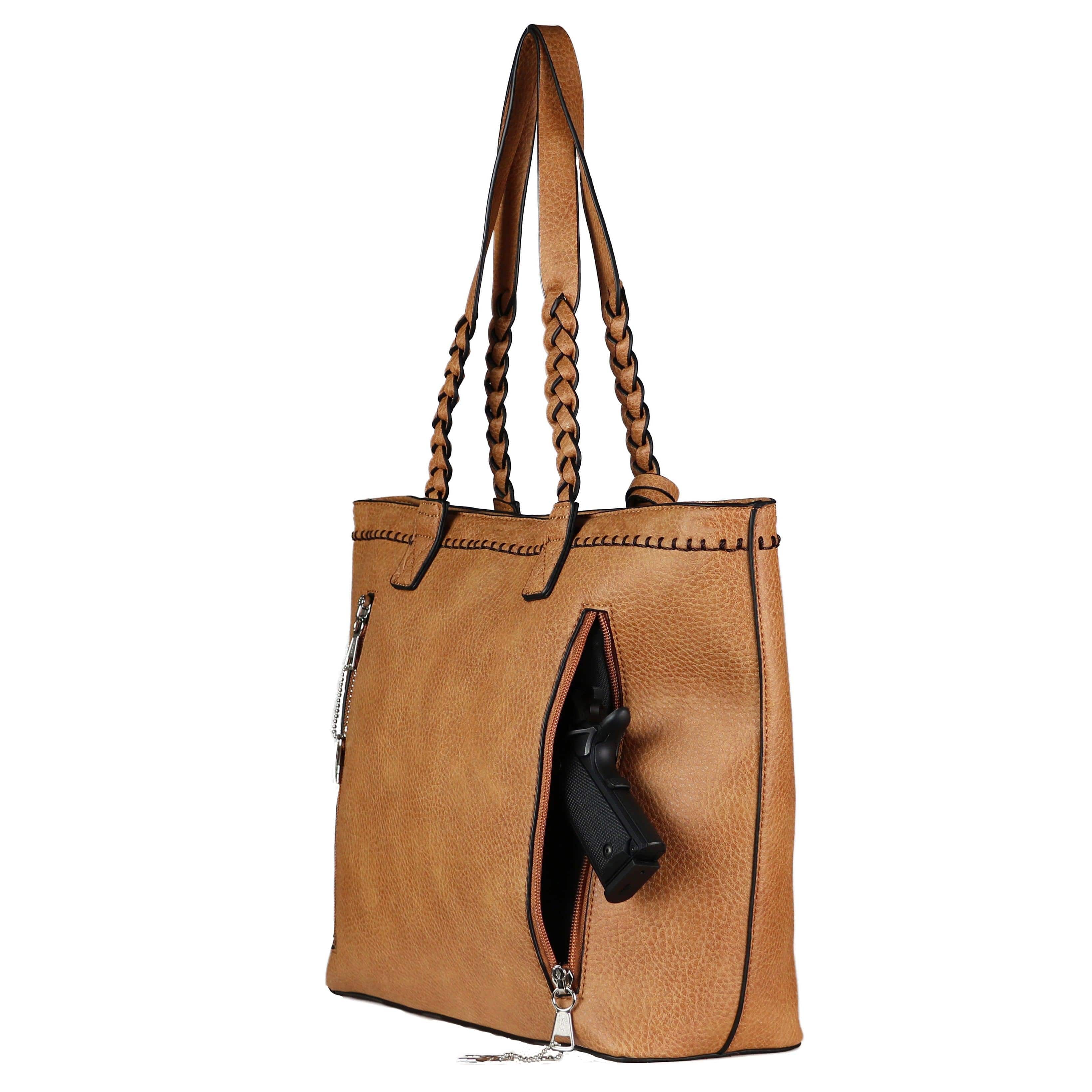 Concealed Carry Cora Tote by Lady Conceal -  Locking Designer Conceal Carry Handbag for women -   Locking Conceal and Carry Handbag with Universal Holster for Handguns -  Unique Handbag Gun and Pistol Bag - crossbody Handbag for concealed gun carry - concealed carry Handbag gun purse with locking zipper