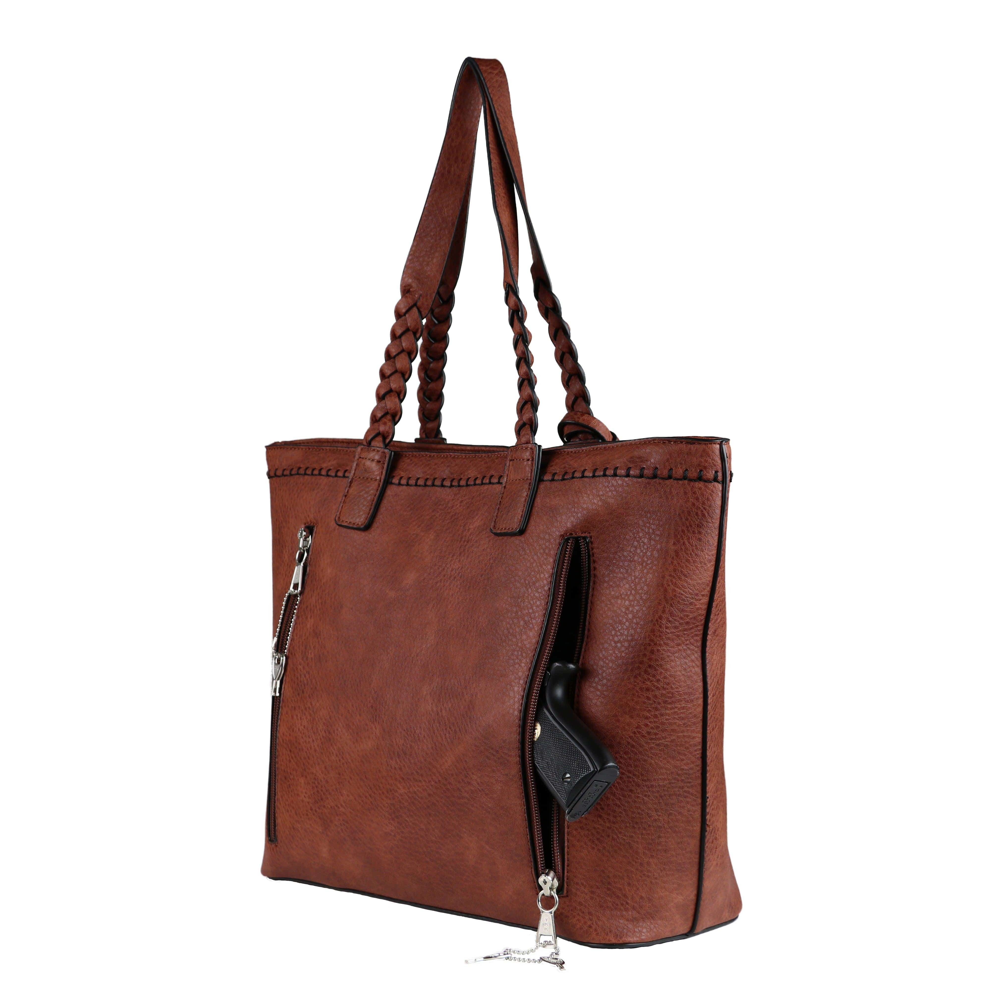 Concealed Carry Cora Tote by Lady Conceal -  Locking Designer Conceal Carry Handbag for women -   Locking Conceal and Carry Handbag with Universal Holster for Handguns -  Unique Handbag Gun and Pistol Bag - crossbody Handbag for concealed gun carry - concealed carry Handbag gun purse with locking zipper