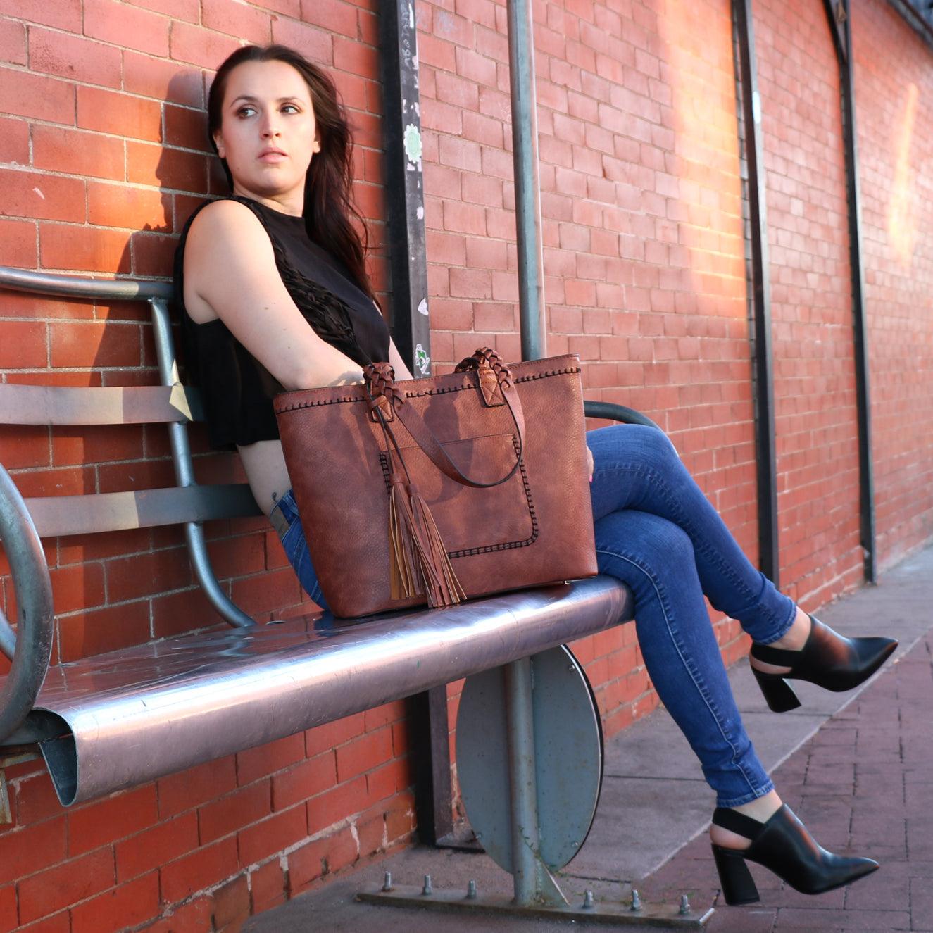 Concealed Carry Cora Tote by Lady Conceal -  Locking Designer Conceal Carry Handbag for women -   Locking Conceal and Carry Handbag with Universal Holster for Handguns -  Unique Handbag Gun and Pistol Bag - crossbody Handbag for concealed gun carry - concealed carry Handbag gun purse with locking zipper