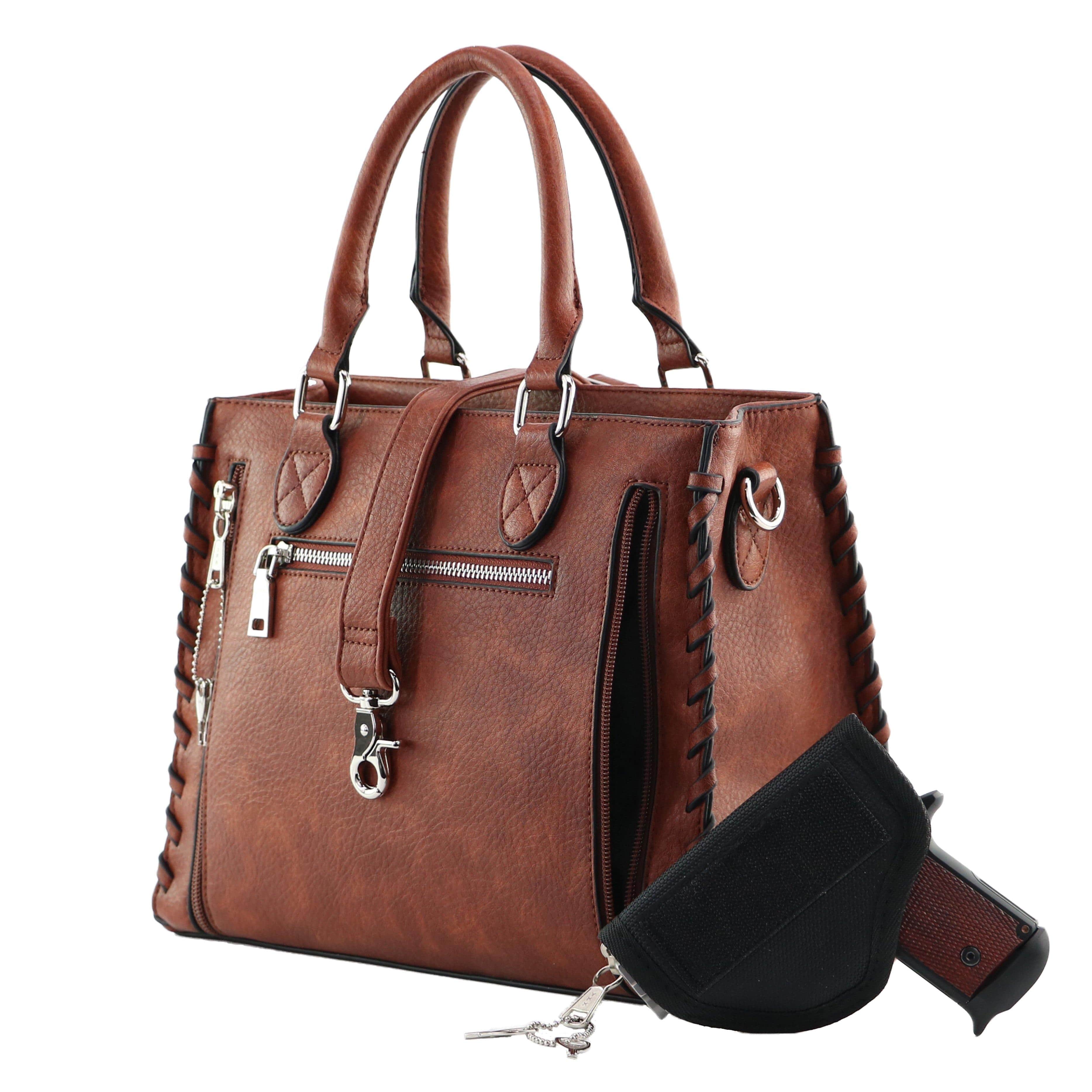 Concealed Carry Ann Satchel by Lady Conceal - Designer Luxury Conceal Carry Handbag -  YKK Locking Zippers and Universal Handbag Gun and Pistol Bag -  crossbody Handbag for concealed gun carry - concealed carry Handbag Ann Satchel gun Handbag - concealed carry gun Handbag